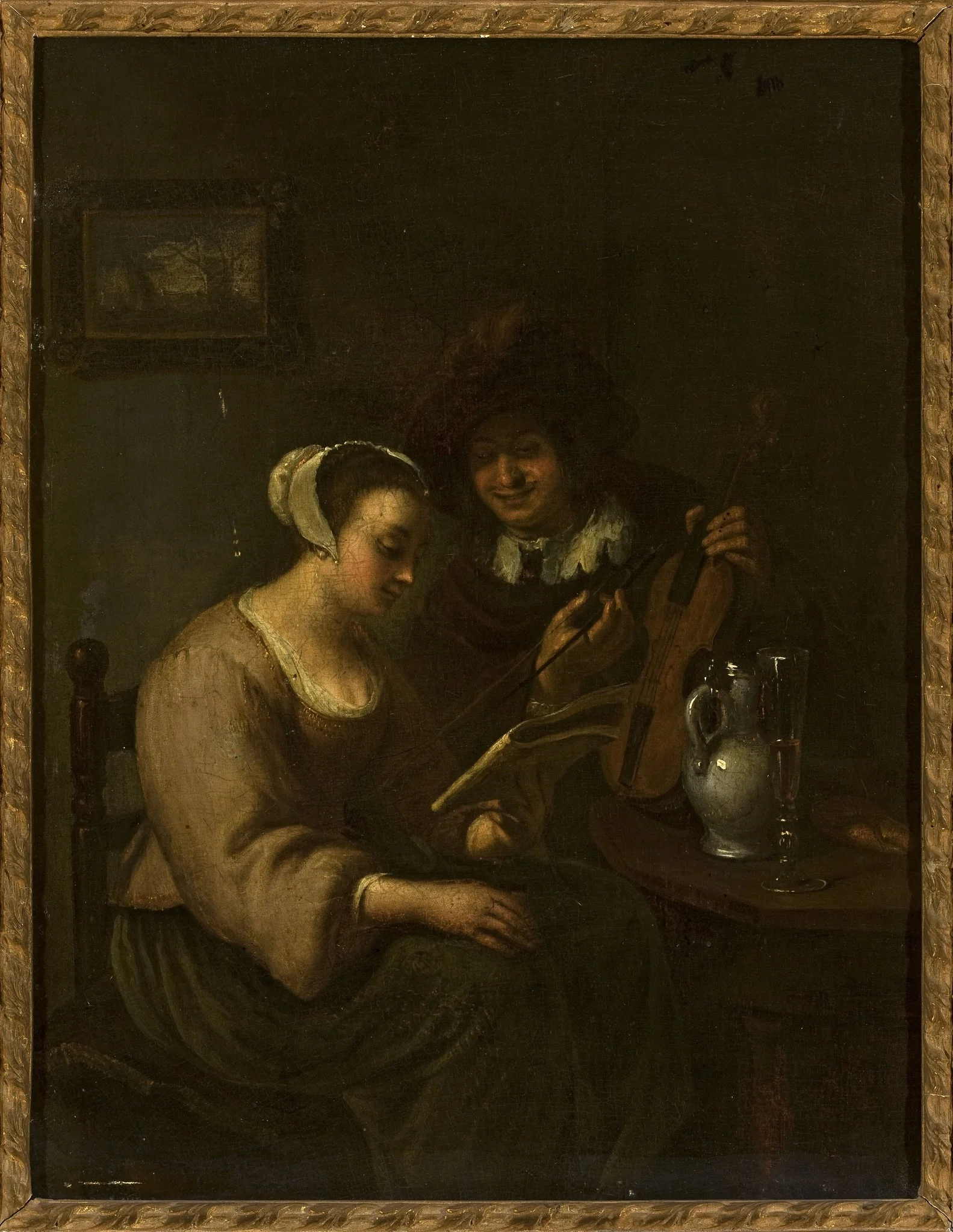 Musical duo with wine, by Frans van Mieris the Elder, oil, 1668