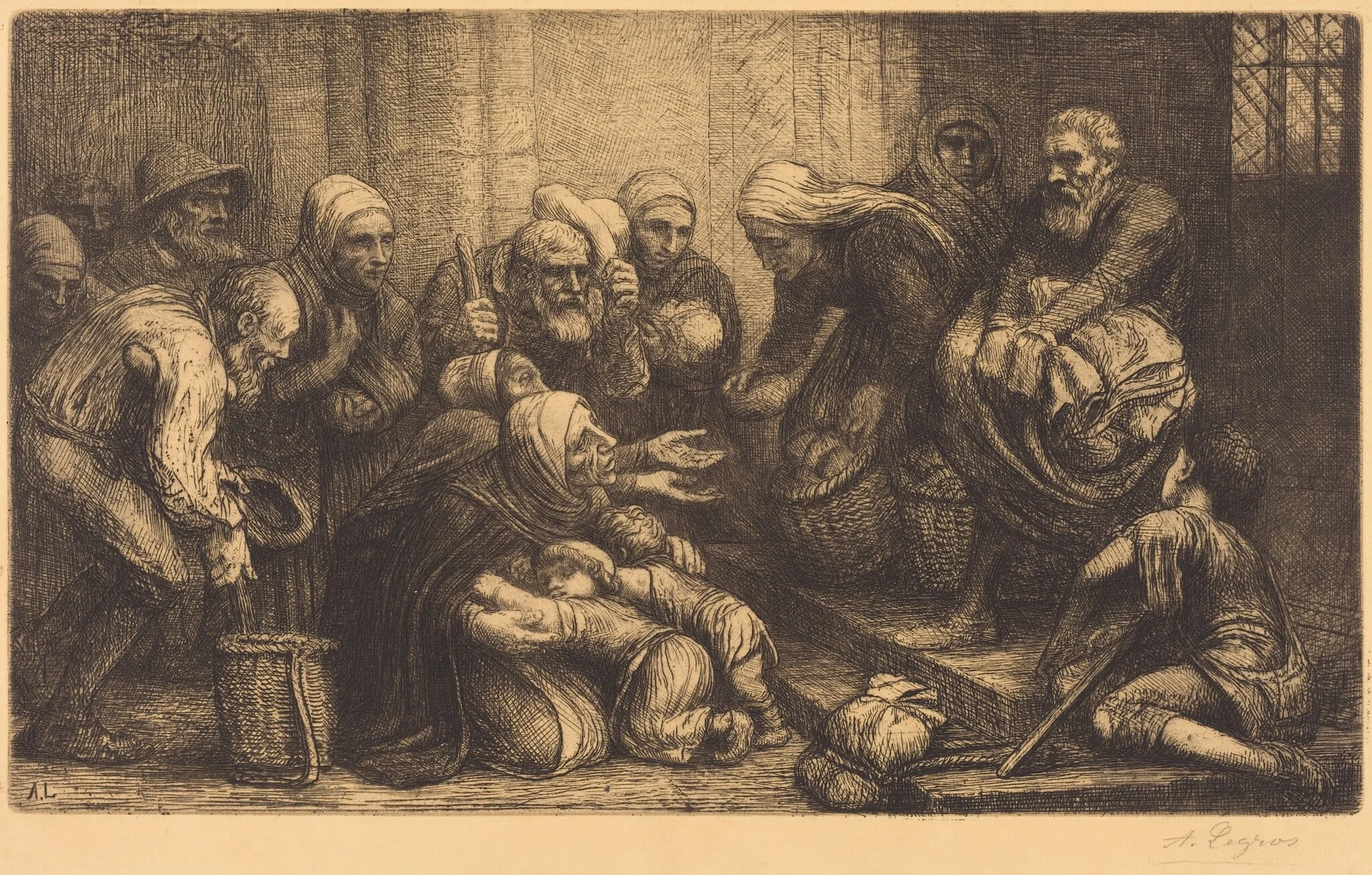 Beggars of Brussels (Les mendiants de Bruges), by Alphonse Legros, ink, 1874