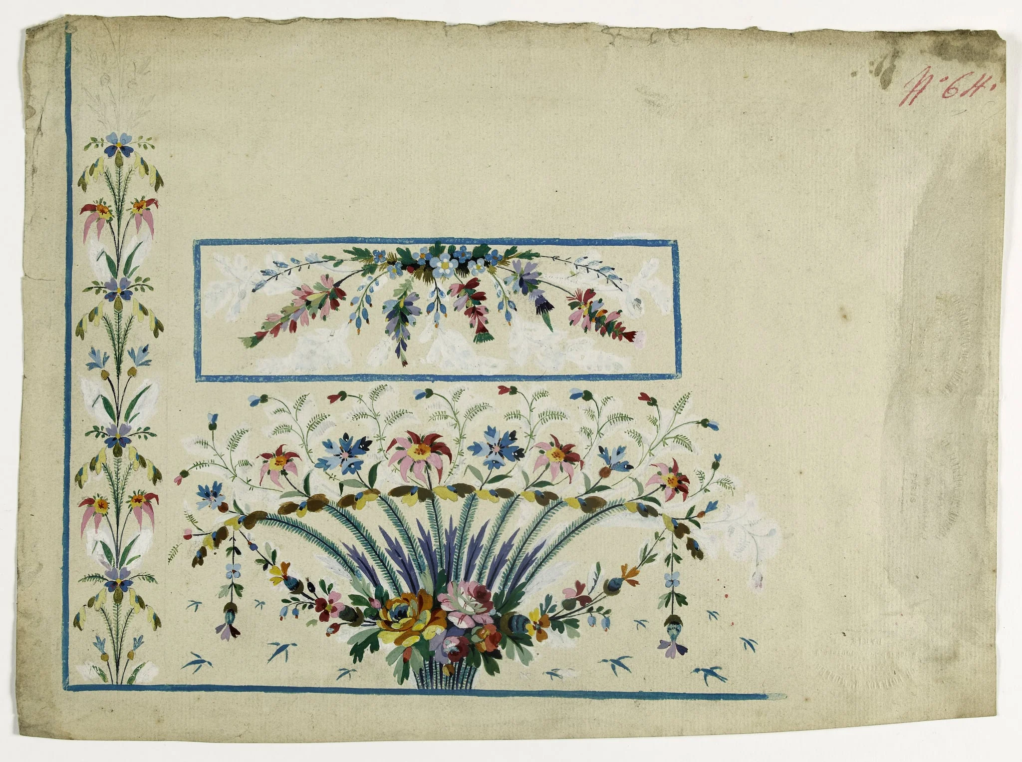 Gilet décor bouquet oeillets et églantines, projets de broderies de gilet, XVIIIème siècle, by Anonyme, 1750