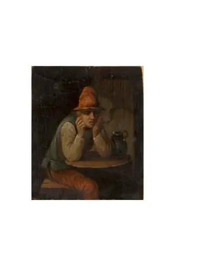 Man in a Red Hat Smoking a Pipe