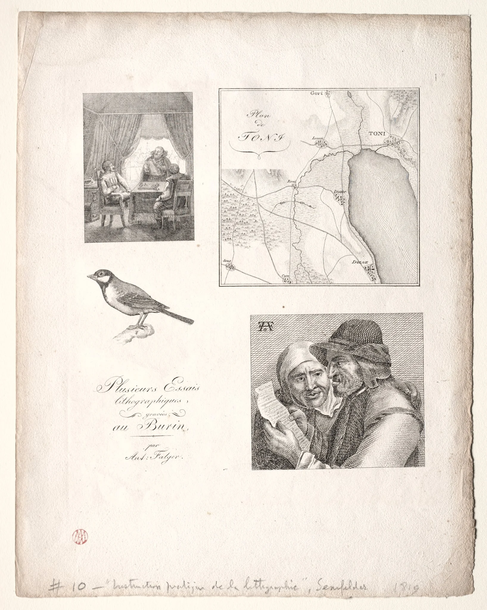 L'art de la litographie:Four Subjects after Falger, by Alois Senefelder, 1819