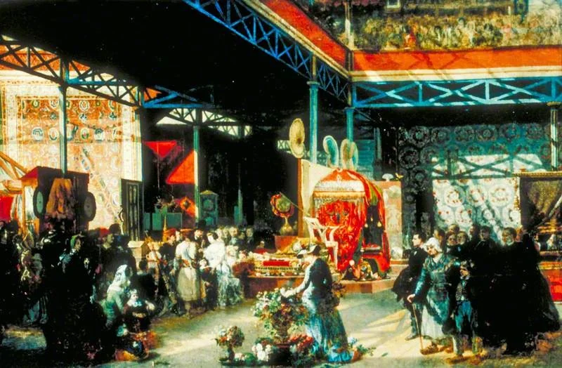 Queen Victoria, Prince Albert and Three of Their Children at the Indian Pavilion of the Great Exhibition, by Prosper Lafaye, oil, 1866