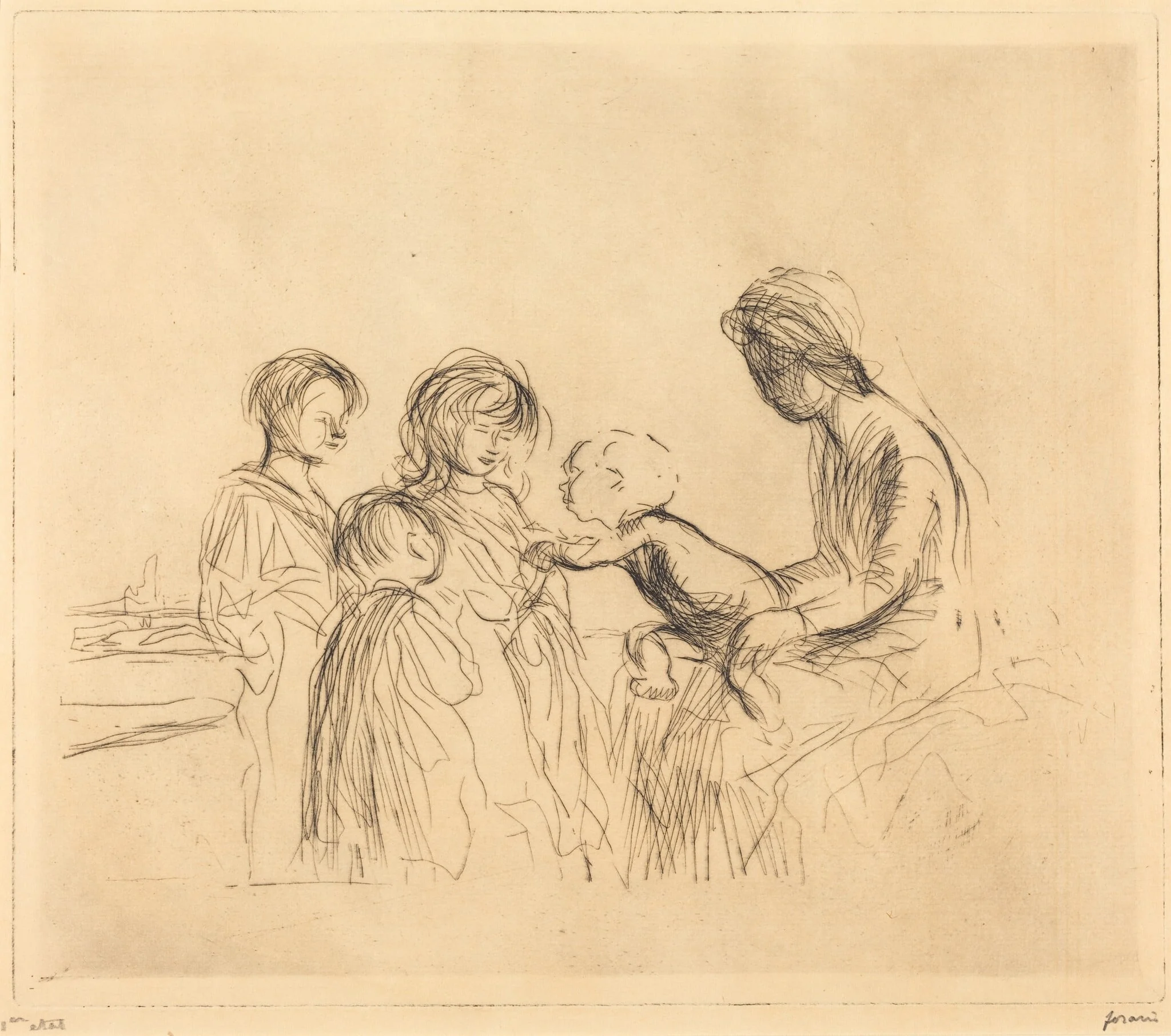 La madone et les enfants (The Madonna and the Children), by Jean-Louis Forain, ink, 1909