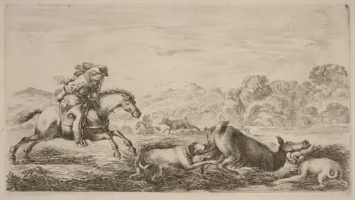 Doe in a Marsh Attacked by Two Dogs