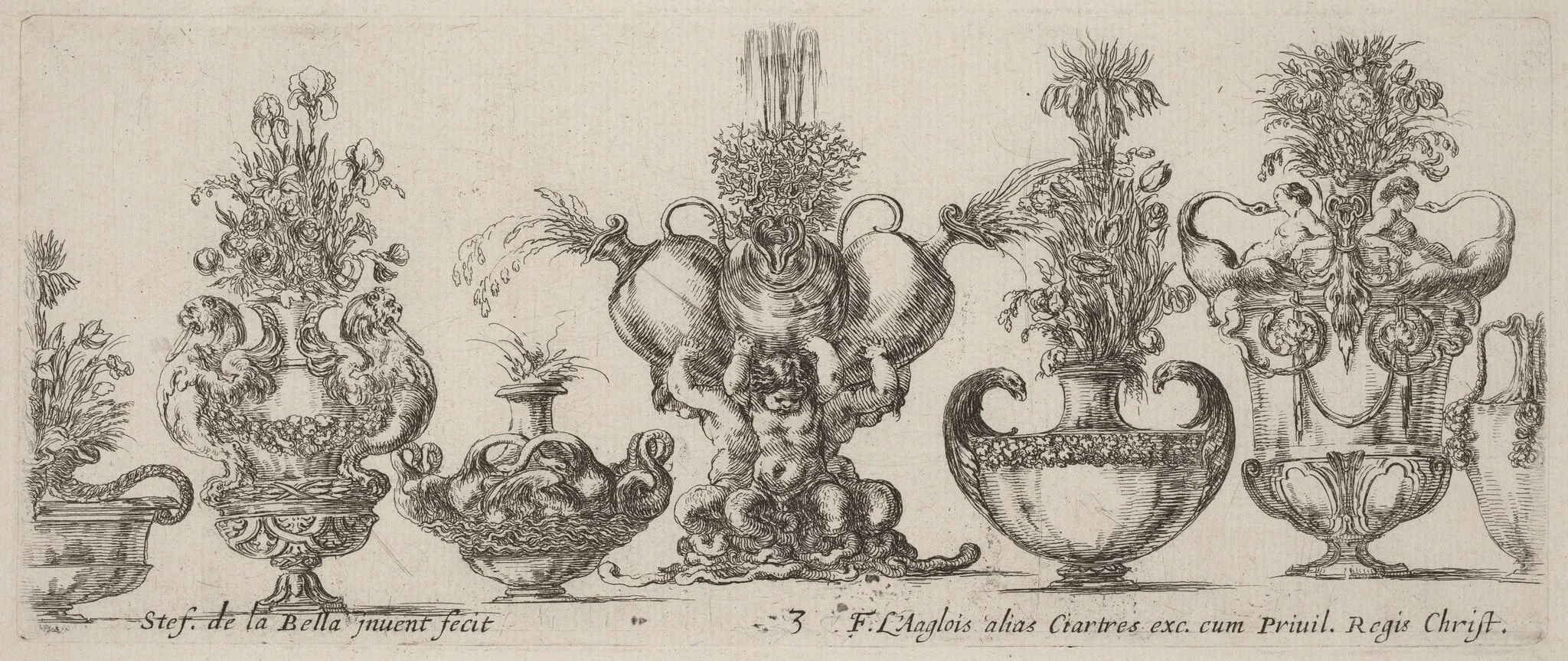 Fantastic Vases, by Stefano Della Bella, ink, 1646