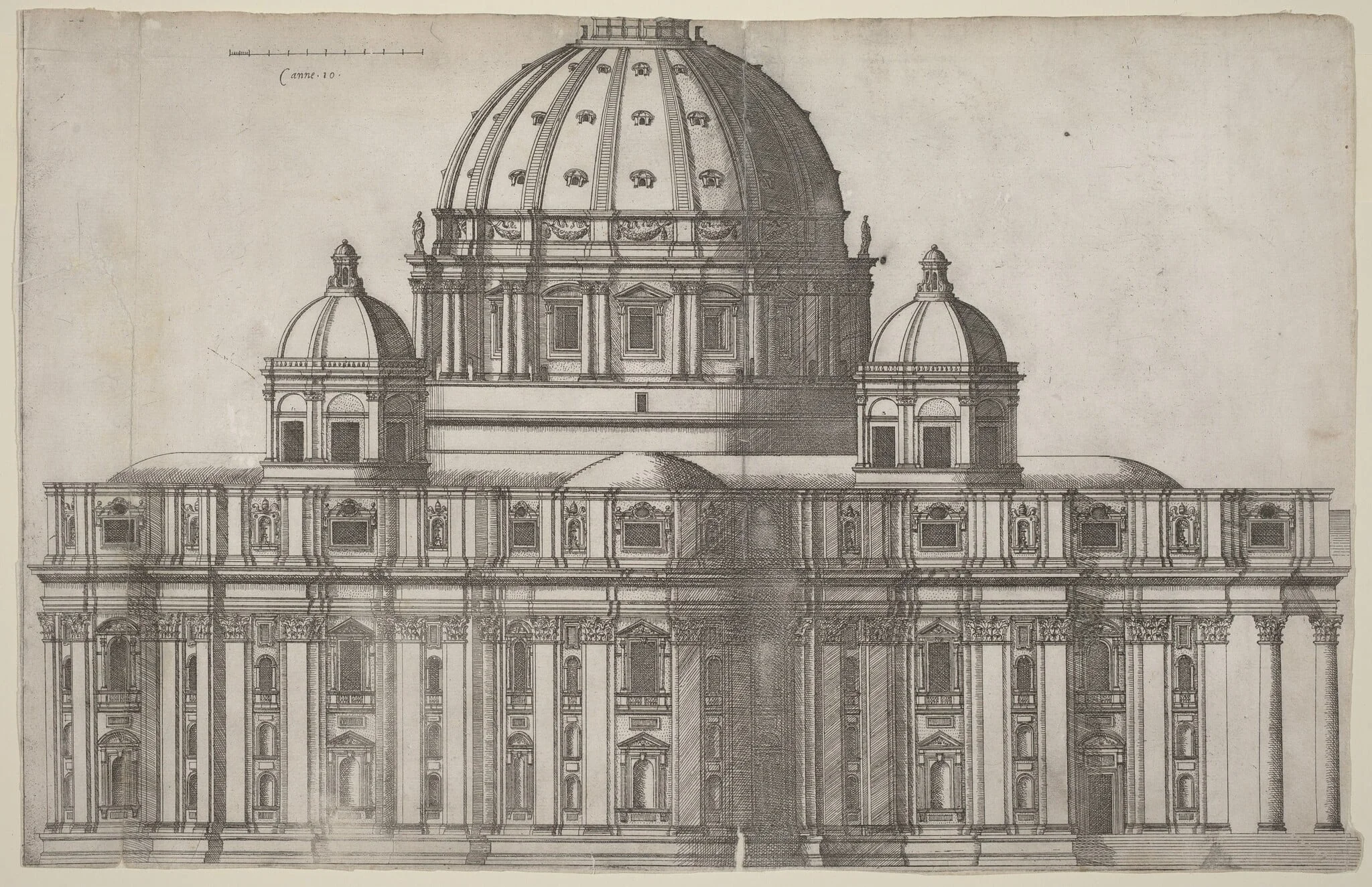 Longitudinal View of Saint Peter's, Rome, by Ambrogio Brambilla, ink, 1582