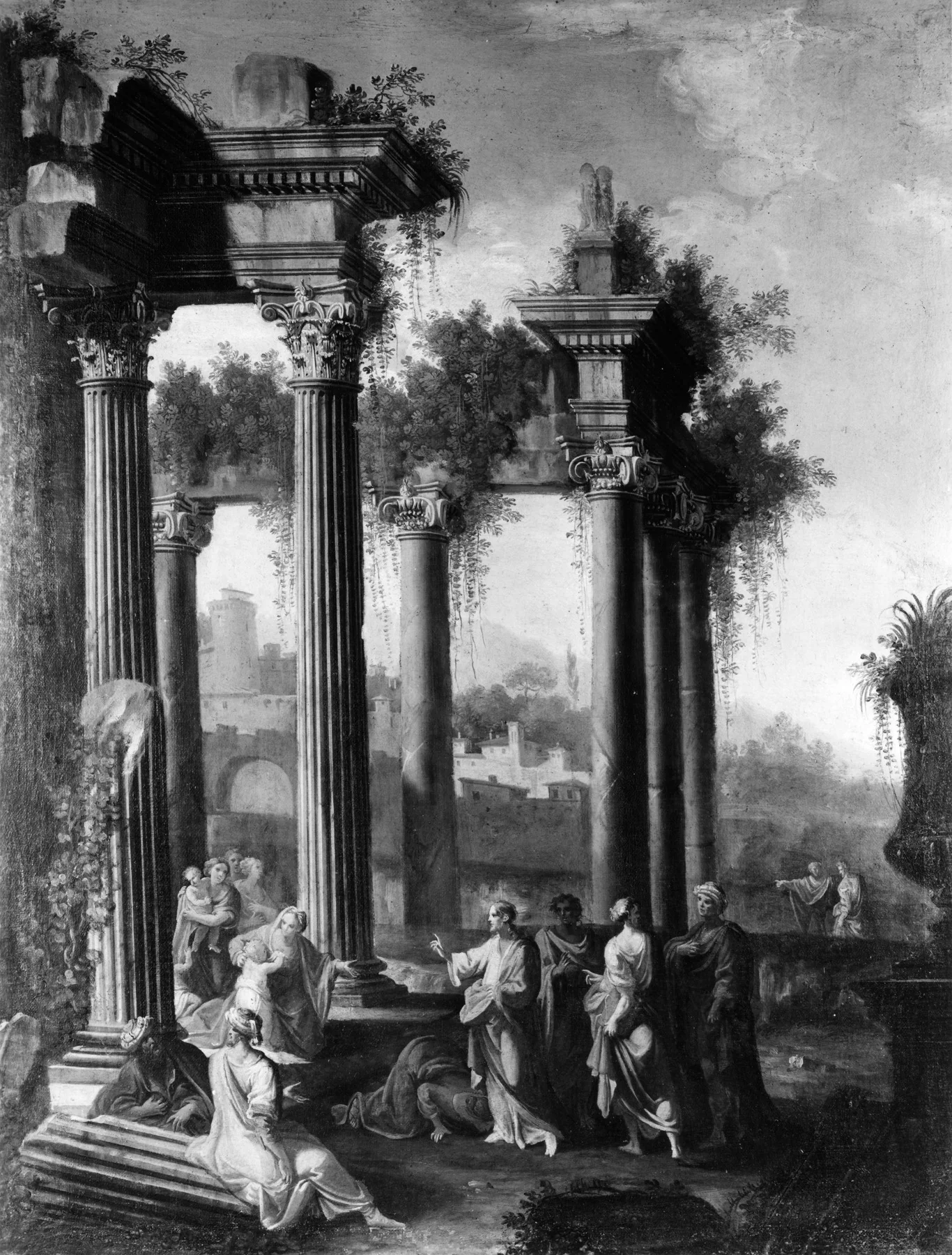 Christ Blessing Little Children among Classical Ruins, by Alberto Carlieri, oil, 1706