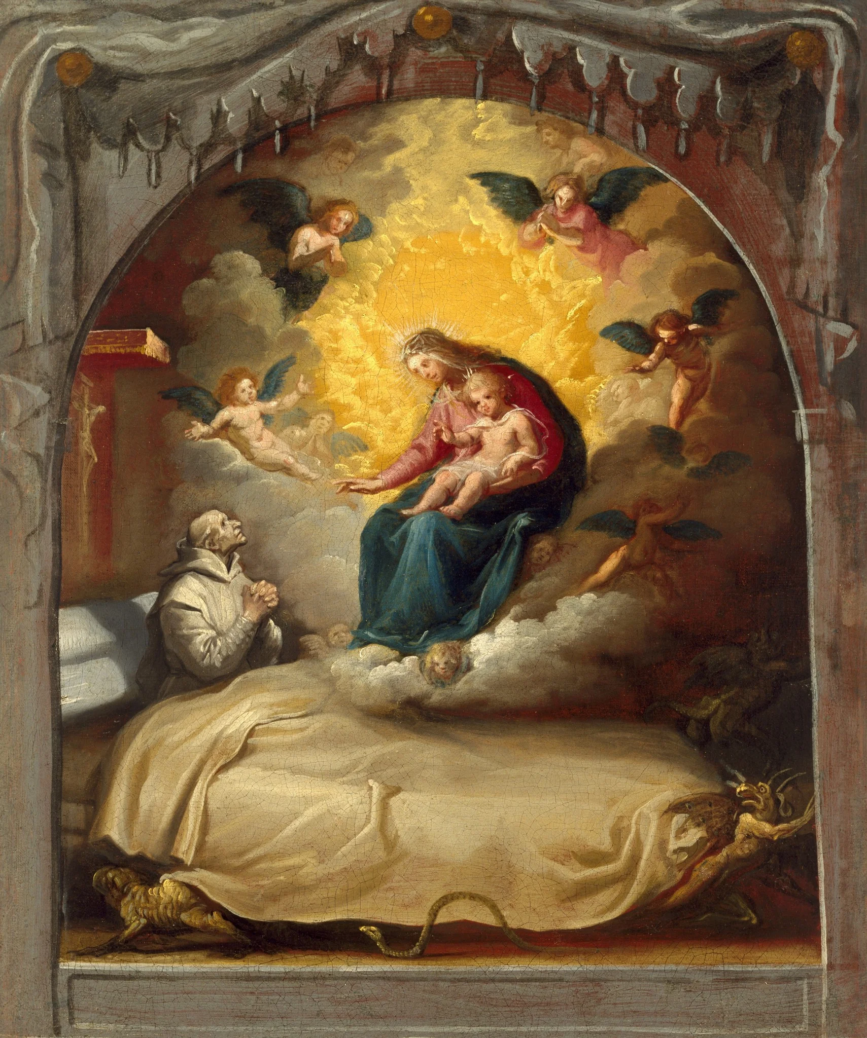 The Apparition of the Virgin to the Dying Pedro Faverio, by Vincenzo Carducci, oil, 1617
