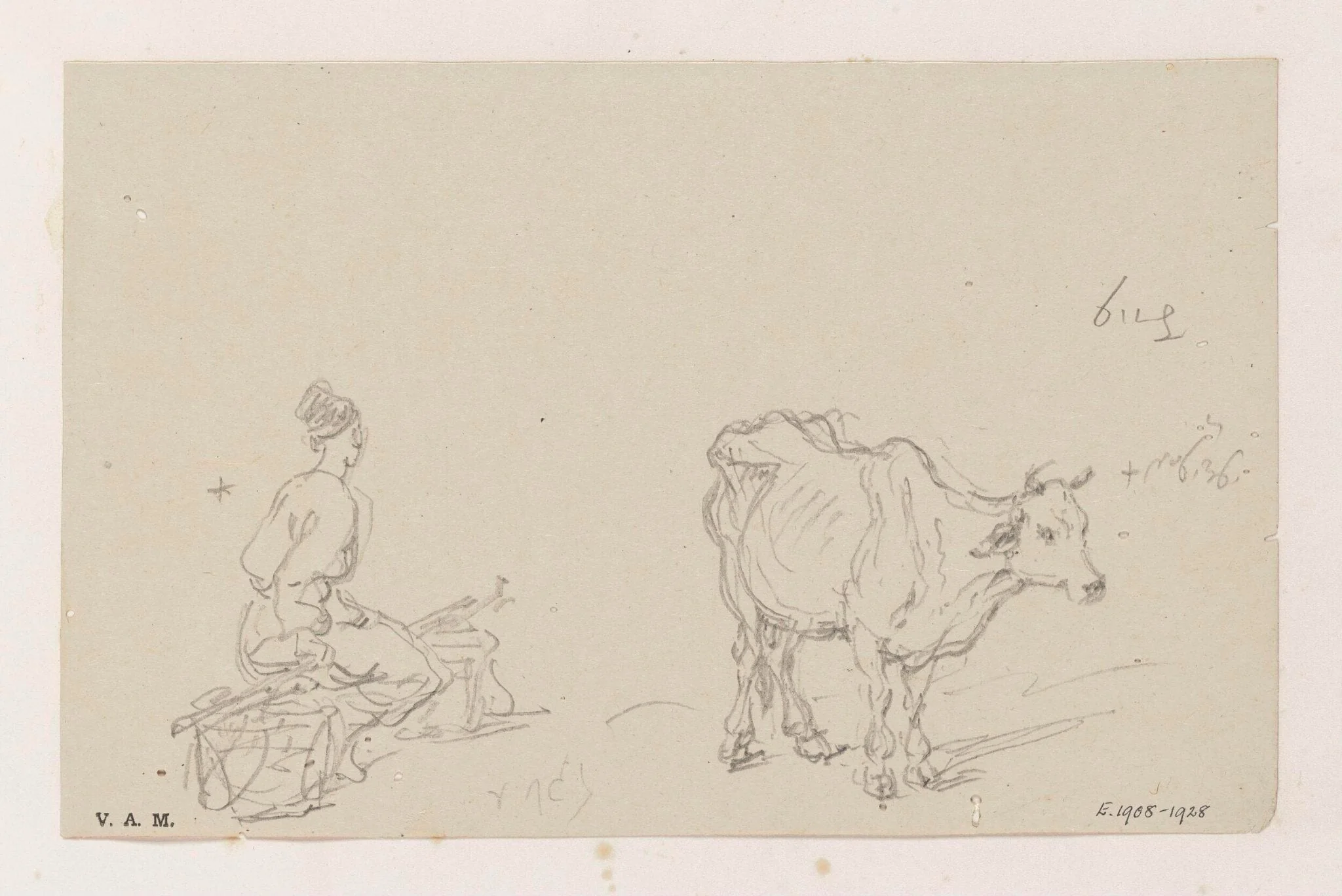 A figure seated between two baskets, and a cow, by George Chinnery, 5