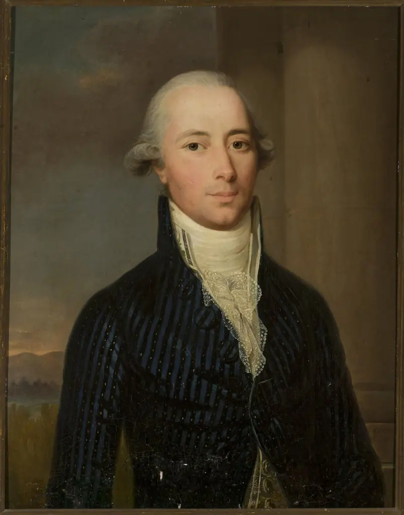 Portrait of a man in a blue frock coat with a jabot