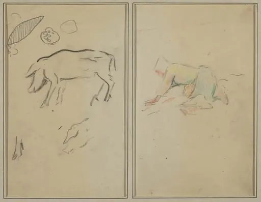 A Pig; Breton Peasant Kneeling [verso]
