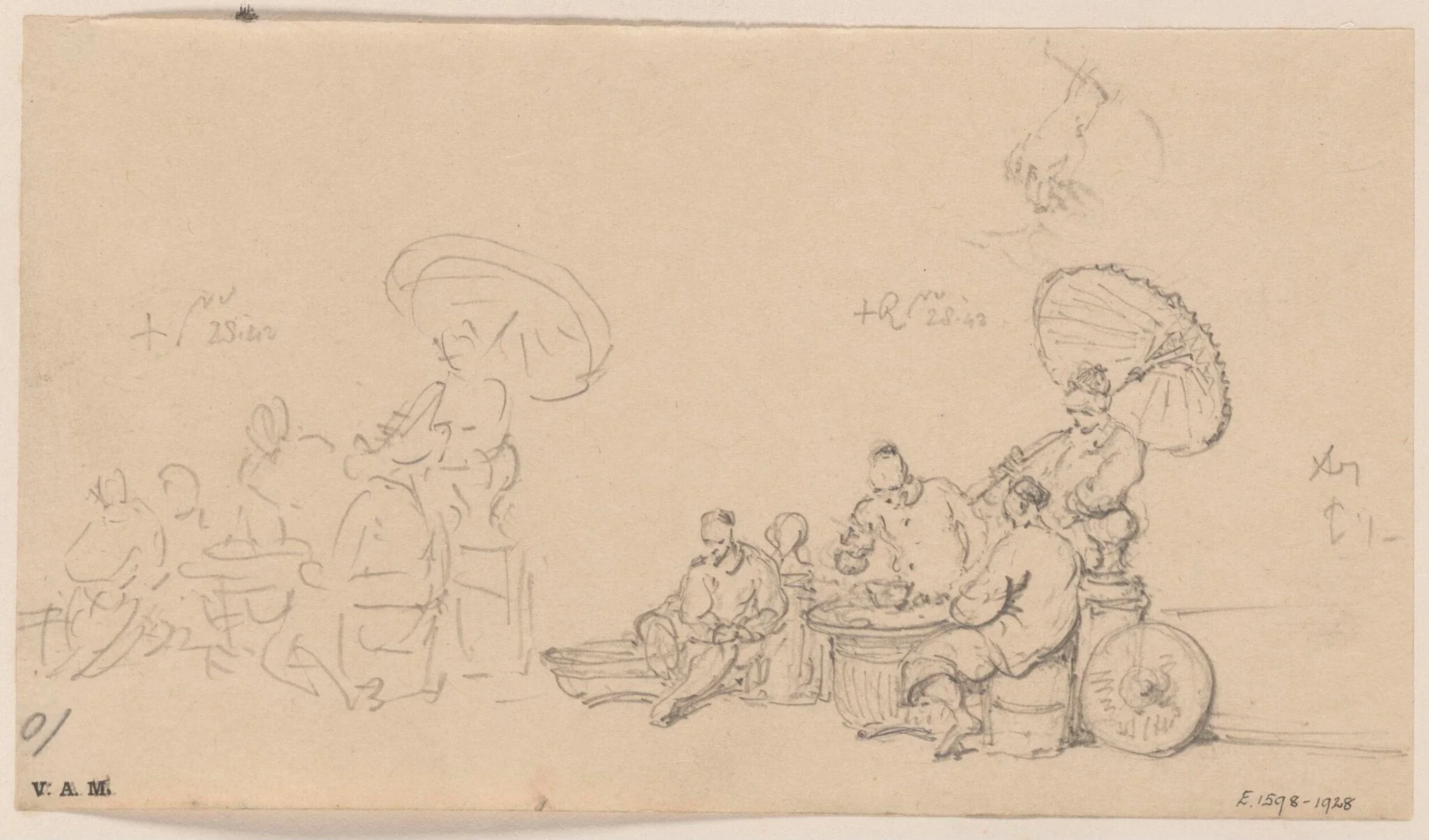 Chinese figures around a basket, by George Chinnery, 16
