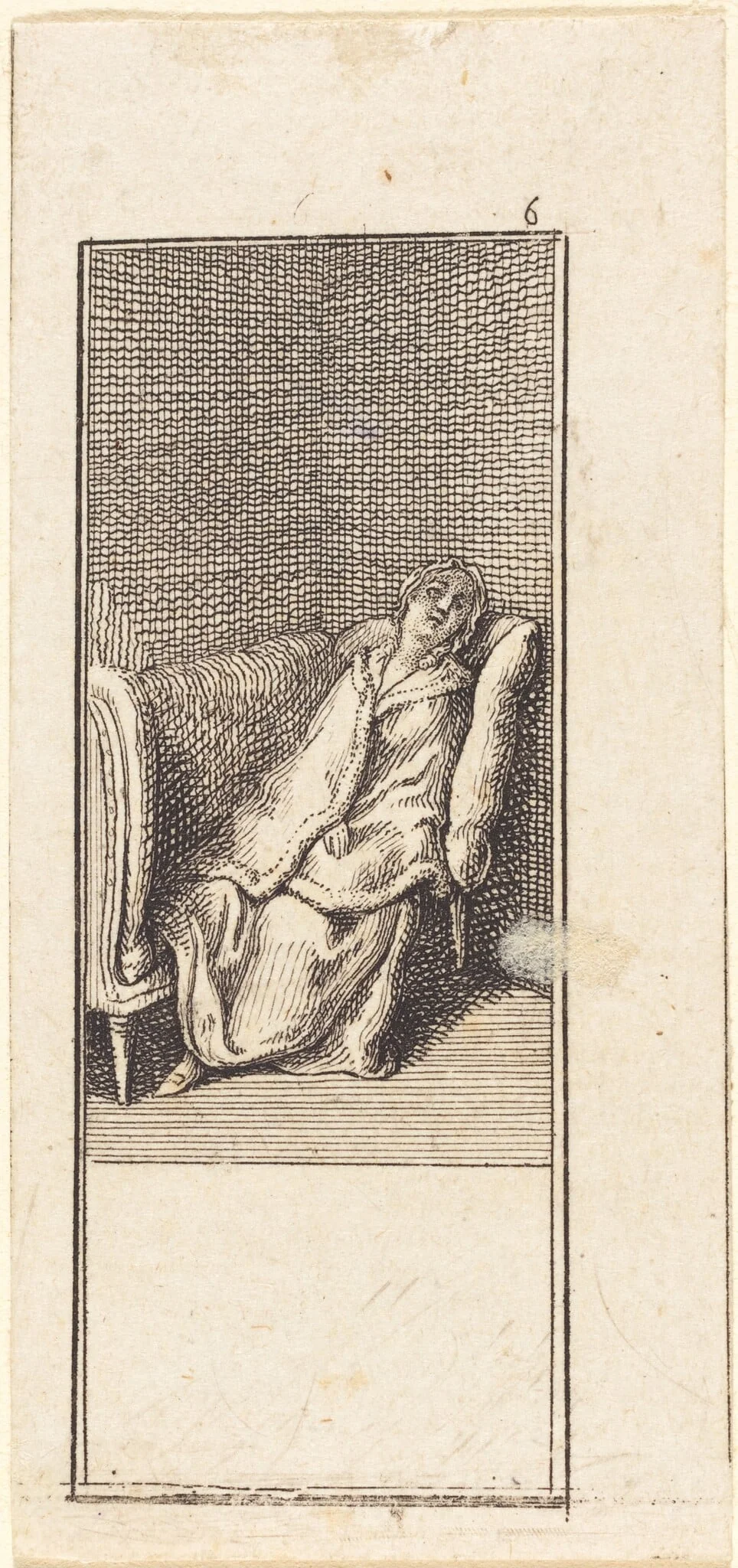 Girl Sleeping on Settee, by Daniel Nikolaus Chodowiecki, ink, 1784