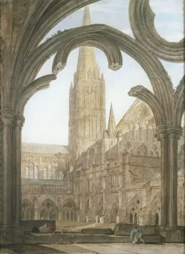 South view of Salisbury Cathedral from the Cloisters
