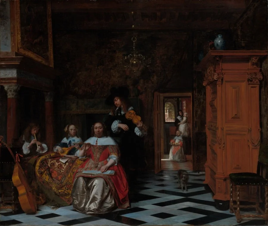 Portrait of a Family Playing Music, by Pieter de Hooch, unspecified, 1663