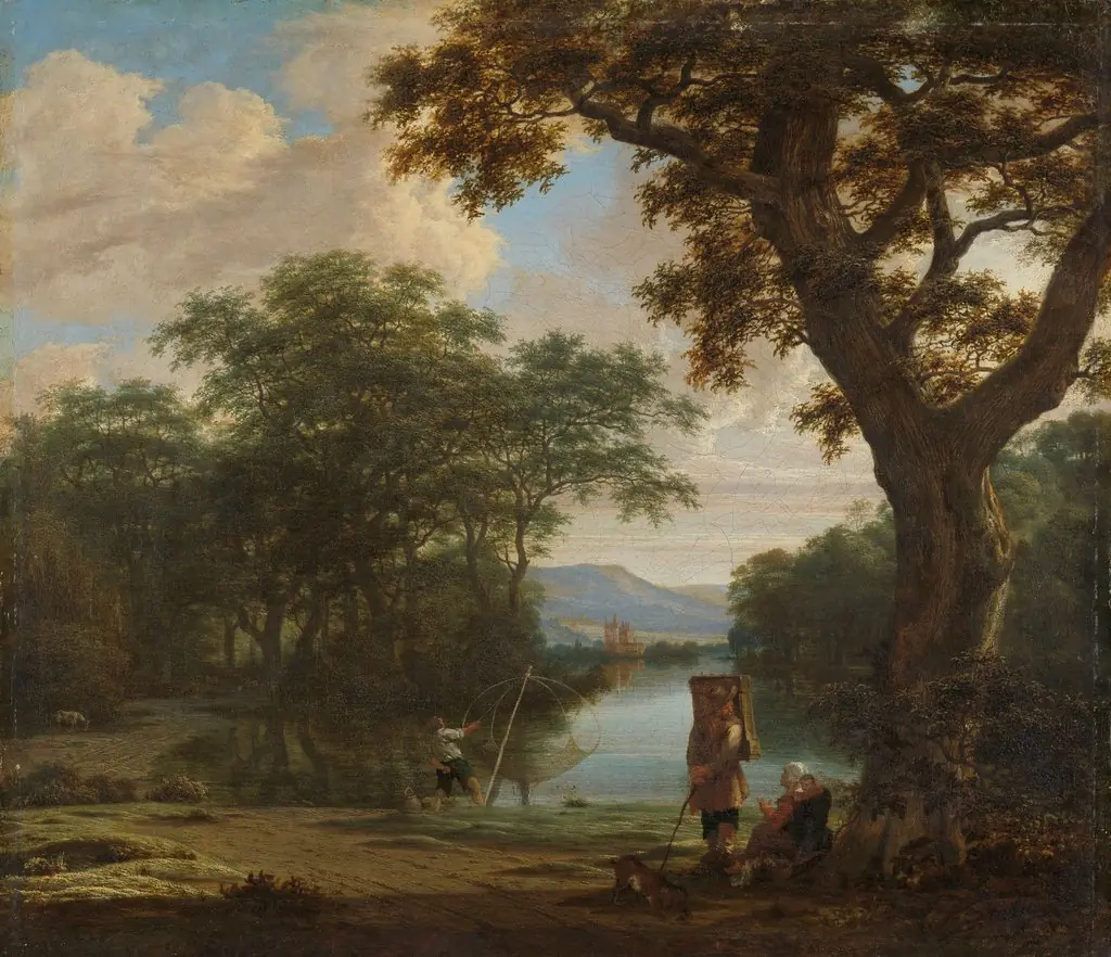 Landscape with fisherman with a square net
