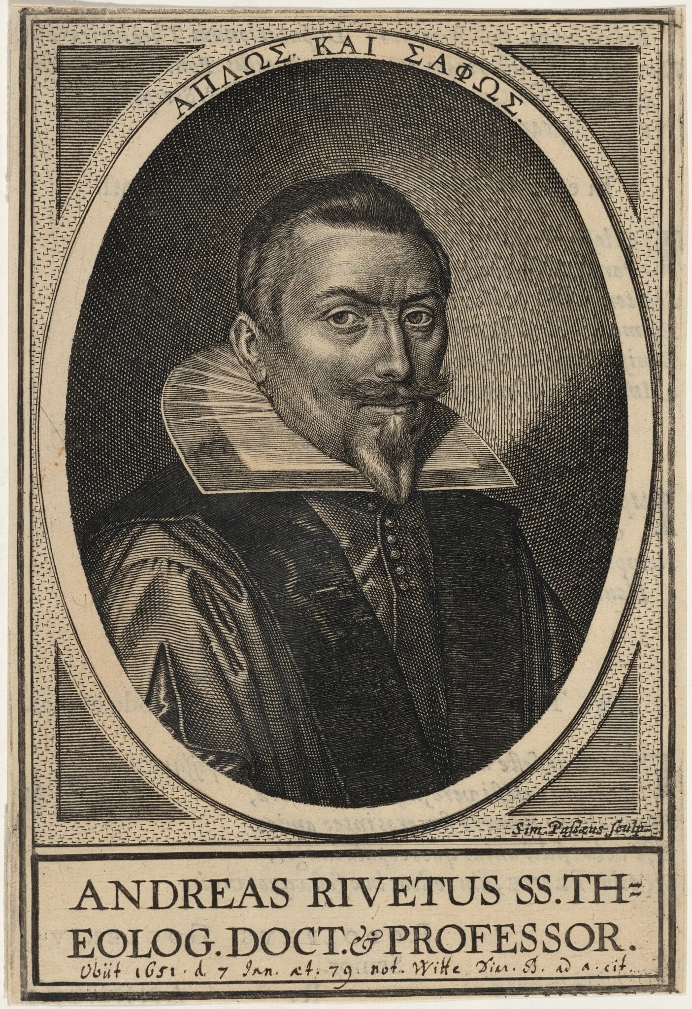 Andreas Rivetus, by Simon van de Passe, ink, 1621