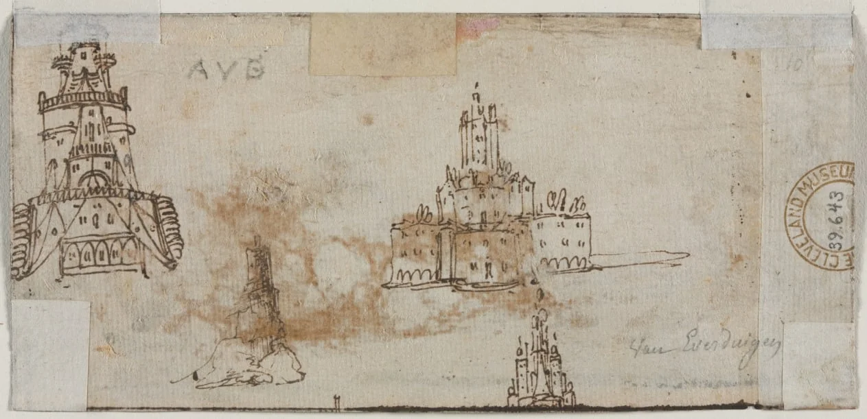 Sketches of Castles (verso), by Unknown, 1604