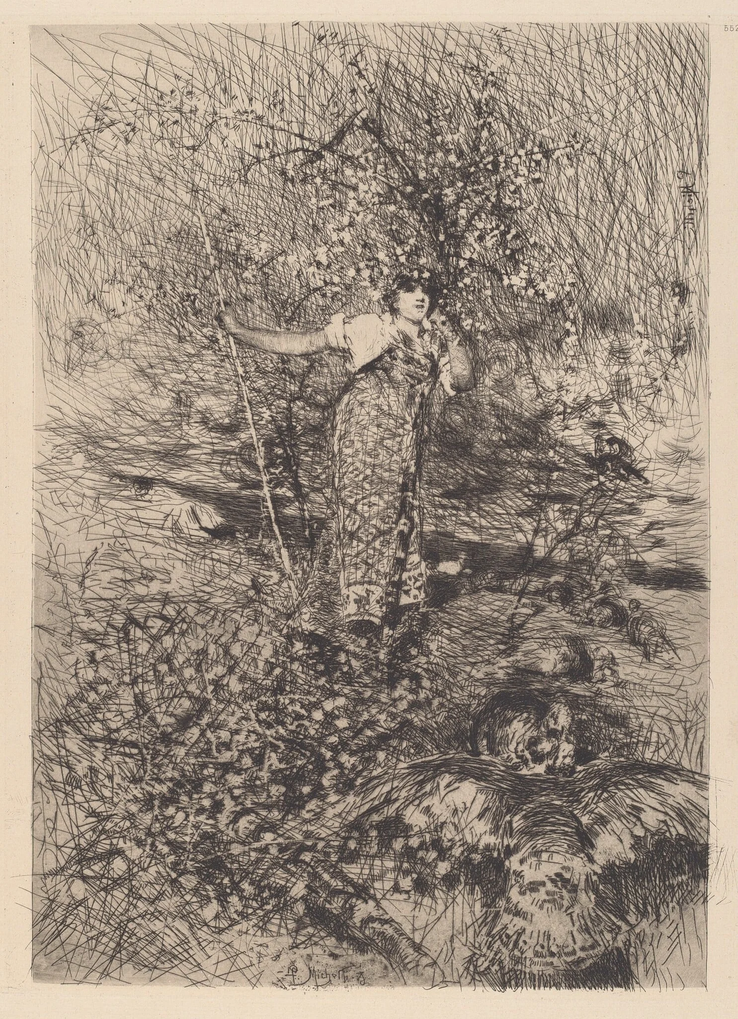 Keeper of the Turkeys [Gardeuse de dindons], by Francesco Paolo Michetti, ink, 1876