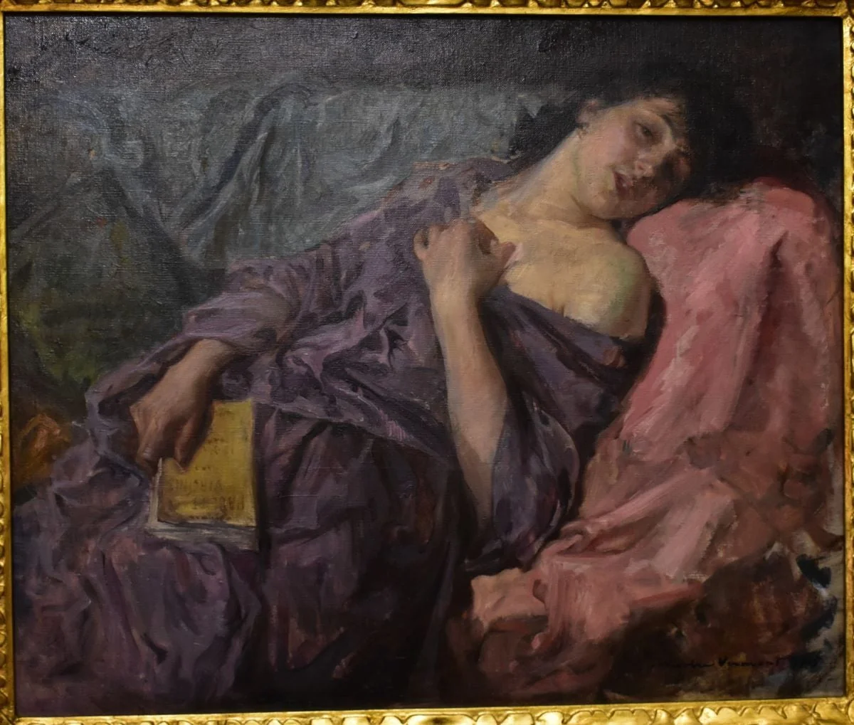 Femeia dormind (Lectură - Paul et Virginie), by Nicolae Vermont, unspecified, 1915