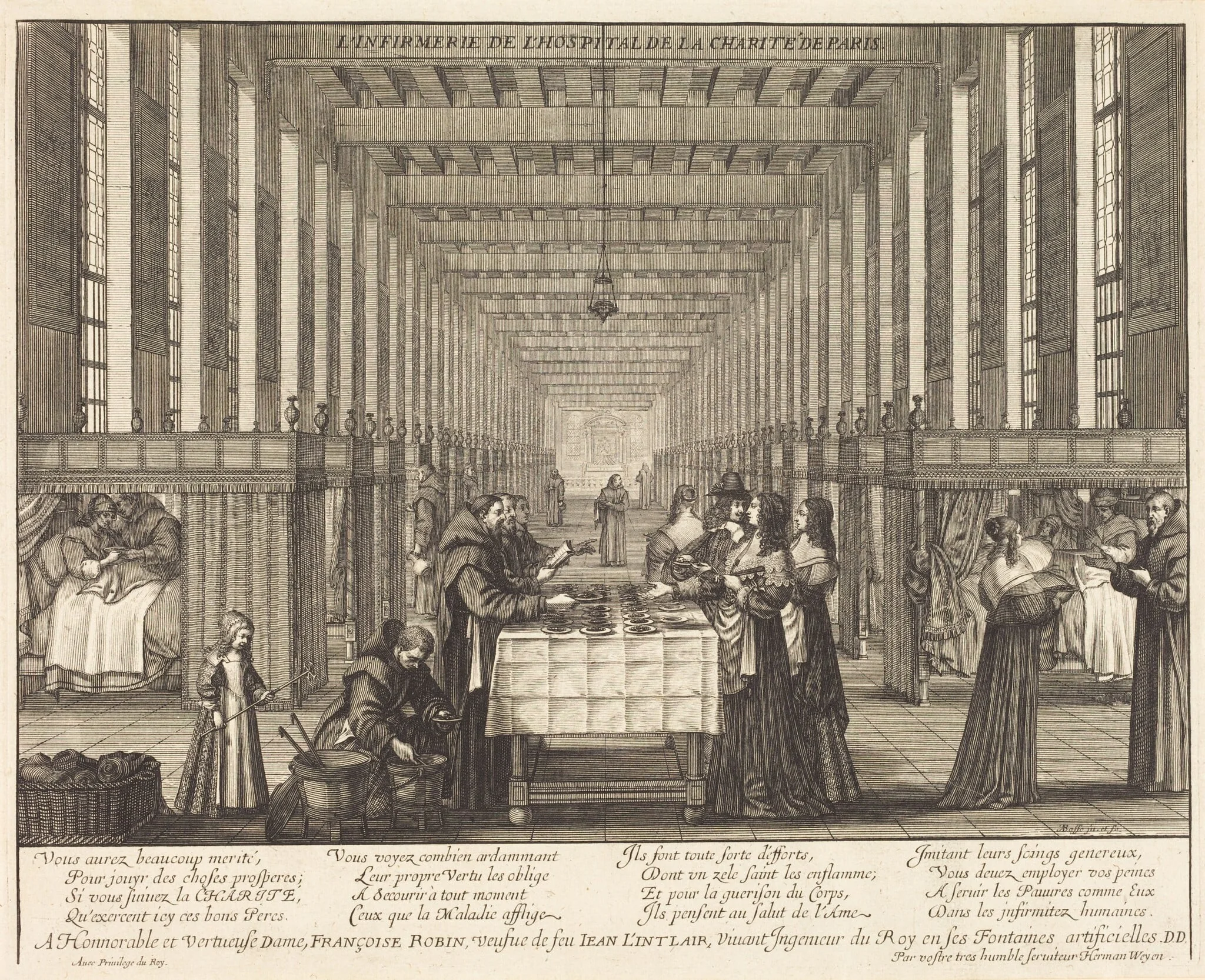 L'Infirmerie de l'hospital de la Charite de Paris, by Abraham Bosse, ink, 1641