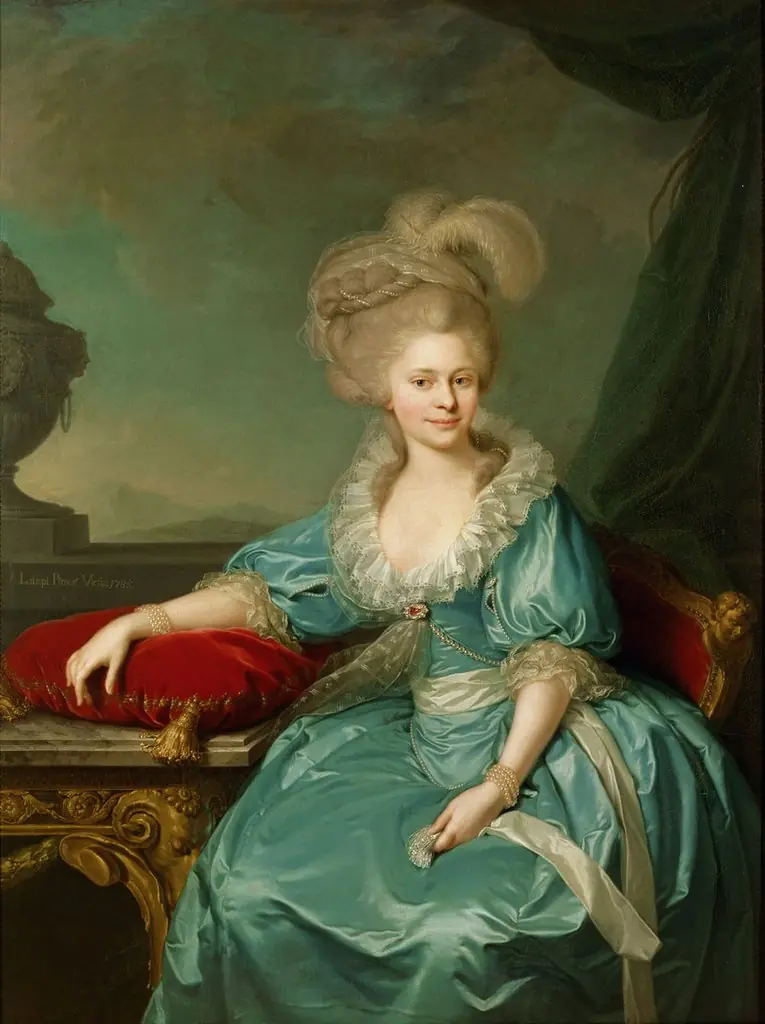 Elisabeth Wilhelmine von Württemberg (1767-1790), 1. Gemahlin von Franz II. (I.), an einem Tisch sitzend, Kniestück