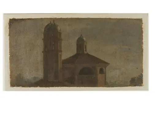 The Upper Section of a Church with a Hexagonal Dome and Two Towers