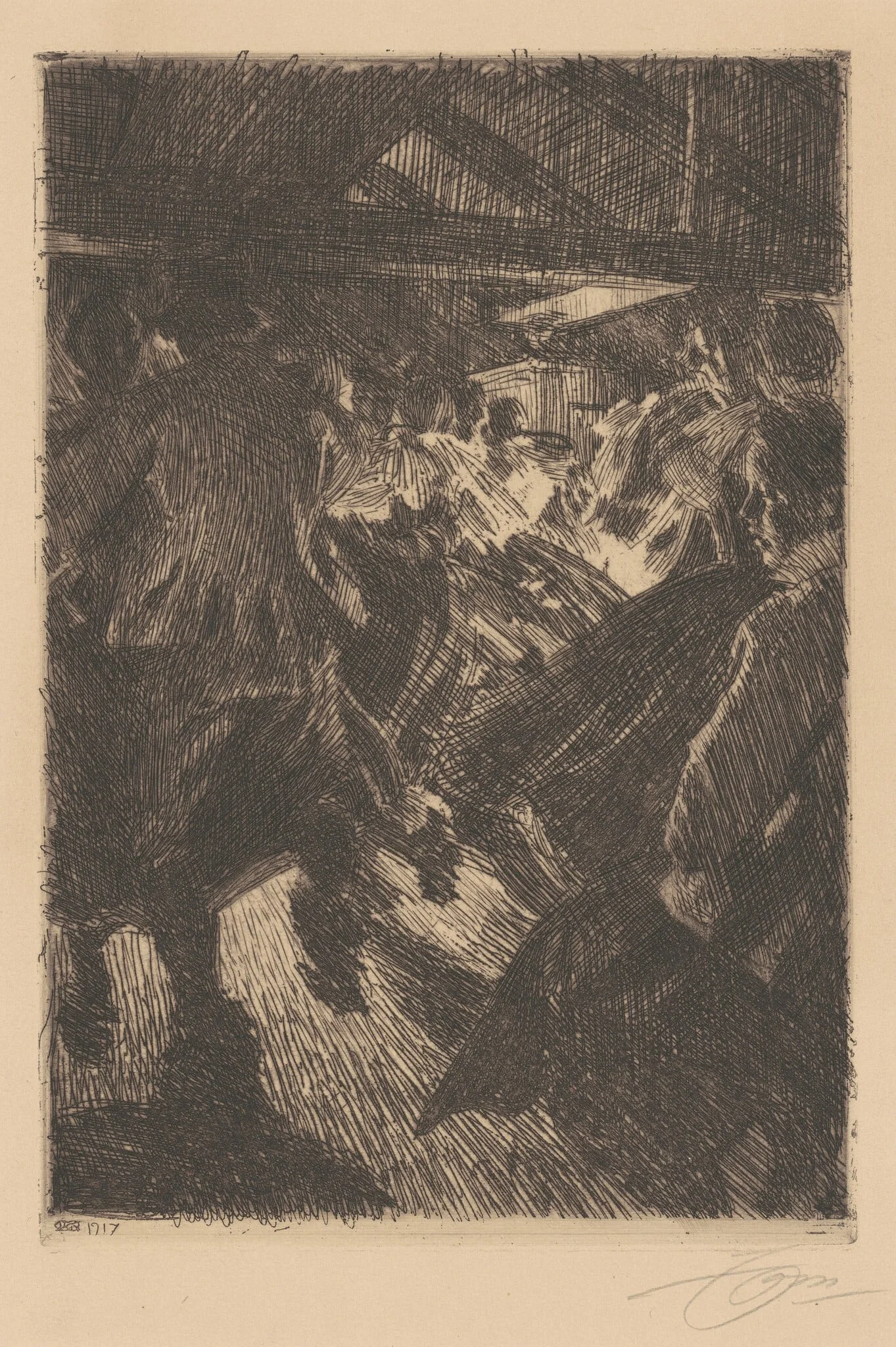 Gopsmor Cottage, by Anders Zorn, ink, 1917