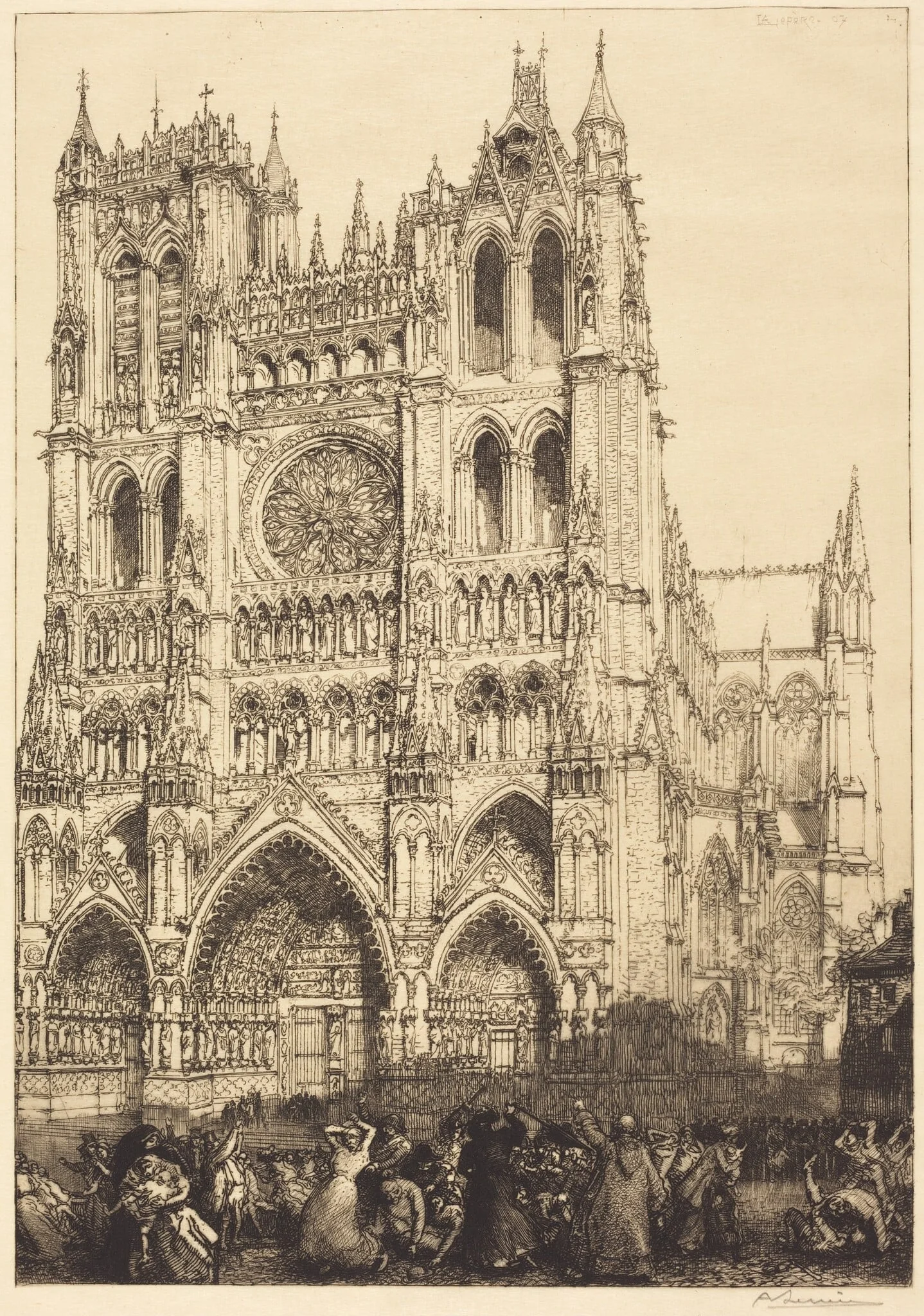 Amiens Cathedral (Cathedrale d'Amiens - Jour d'inventaire), by Auguste Lepère, ink, 1907