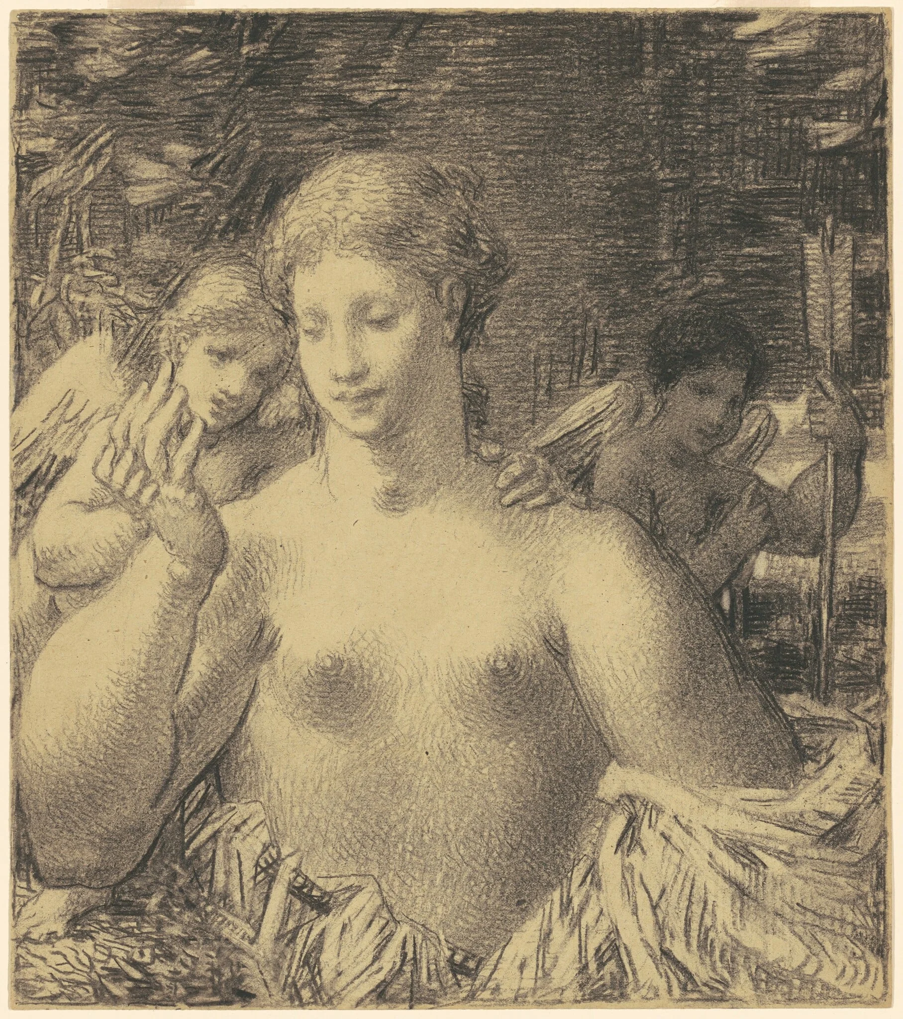Nude with Cherubim, by William Perkins Babcock, charcoal, 1870