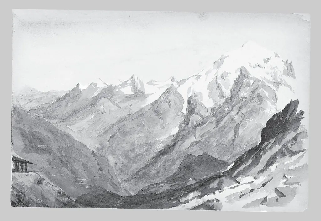Ortler Spitz from Summit of Stelvio Pass (from Switzerland 1869 Sketchbook)
