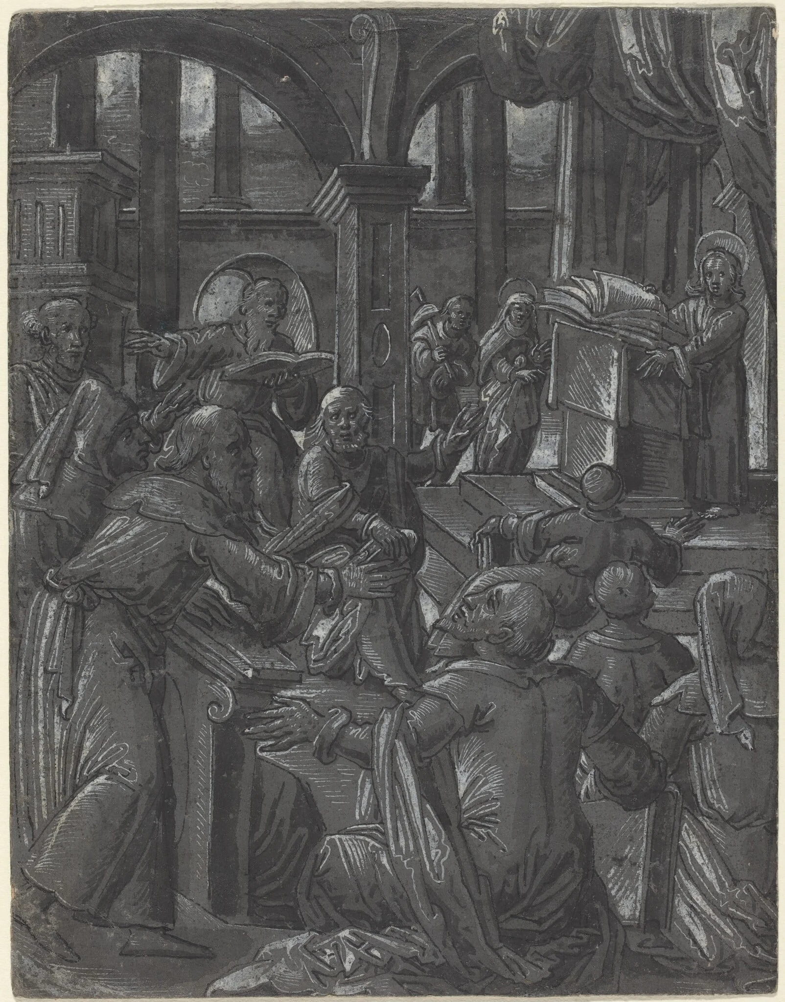 Christ Disputing with the Doctors, by German 16th Century, ink, 1600