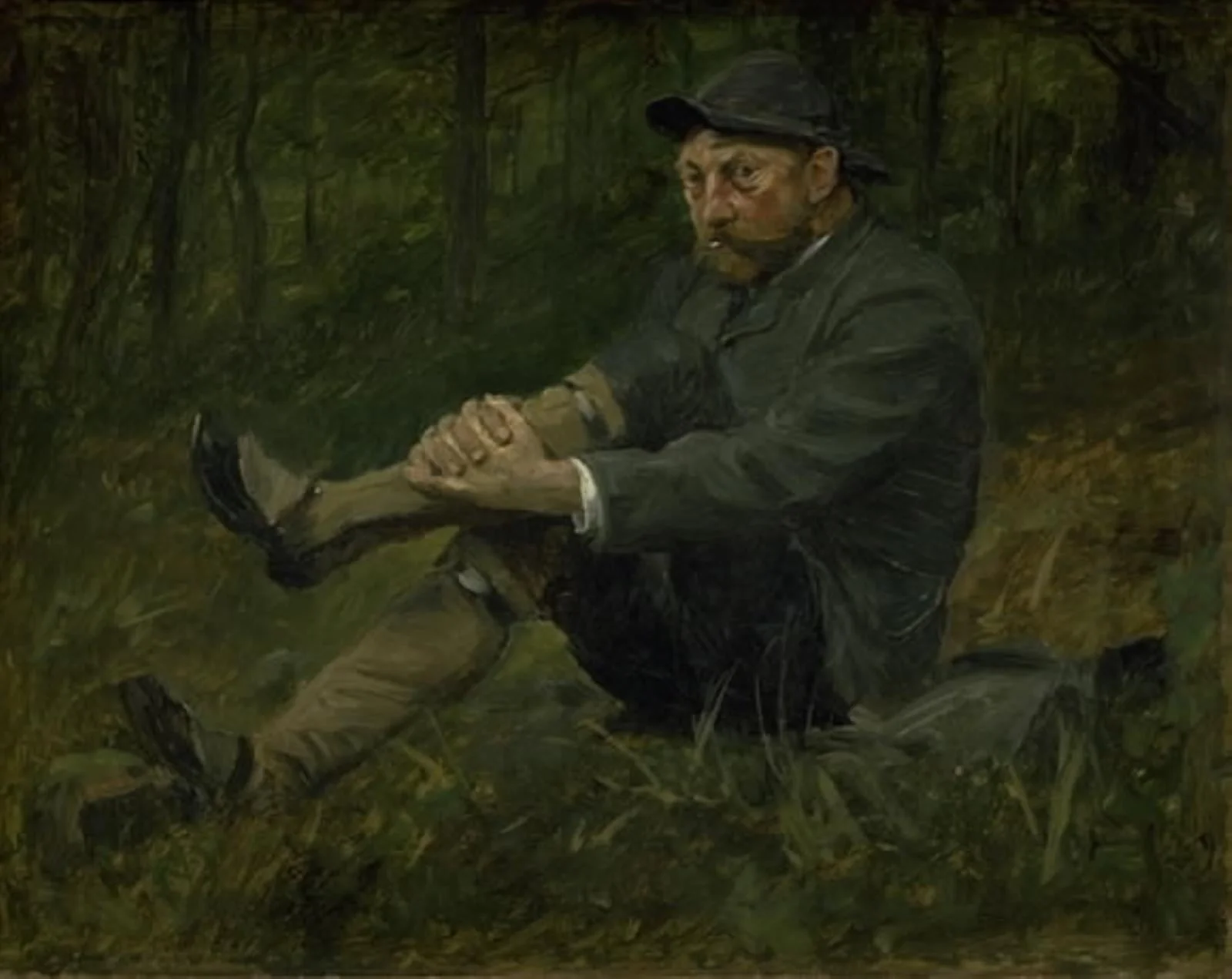 Arkitekten Thorvald Bindesbøll i en granskov på Kullen, by Unknown, 1889