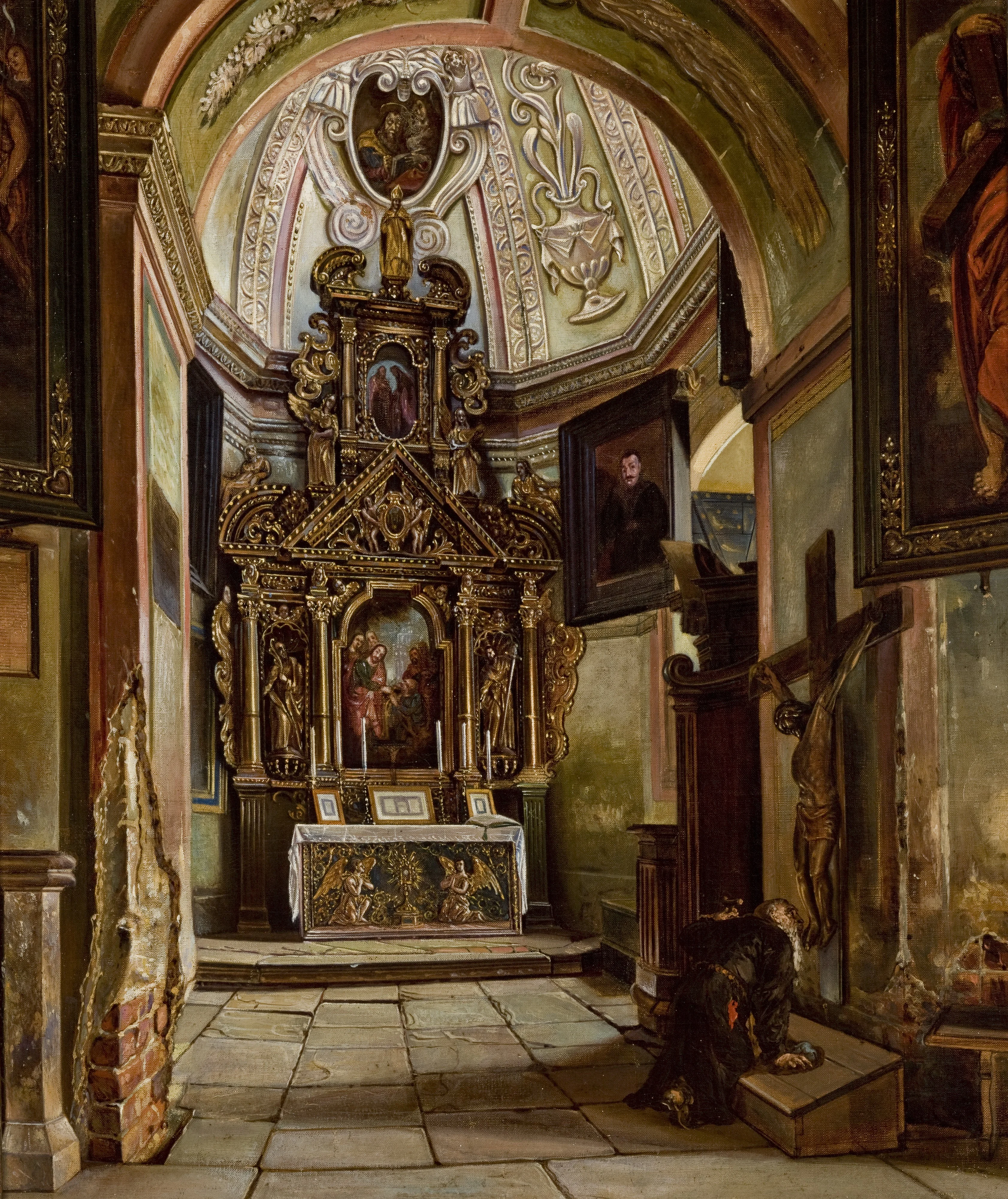Interior of a Chapel at the Parish Church in Krosno, by Aleksander Gryglewski, oil, 1866