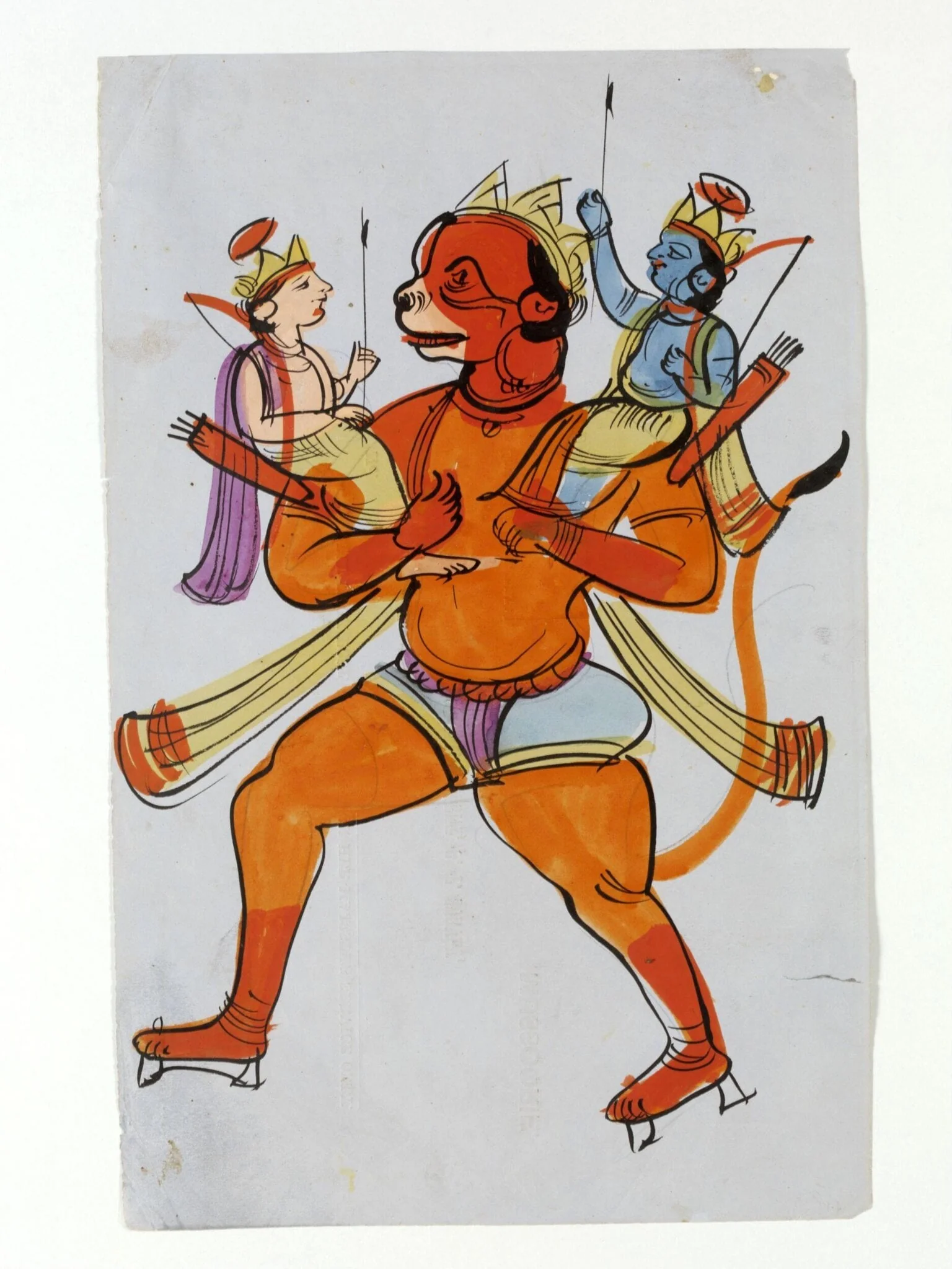 Hanuman carrying Rama and Lakshmana, by Unknown, paint, 1850