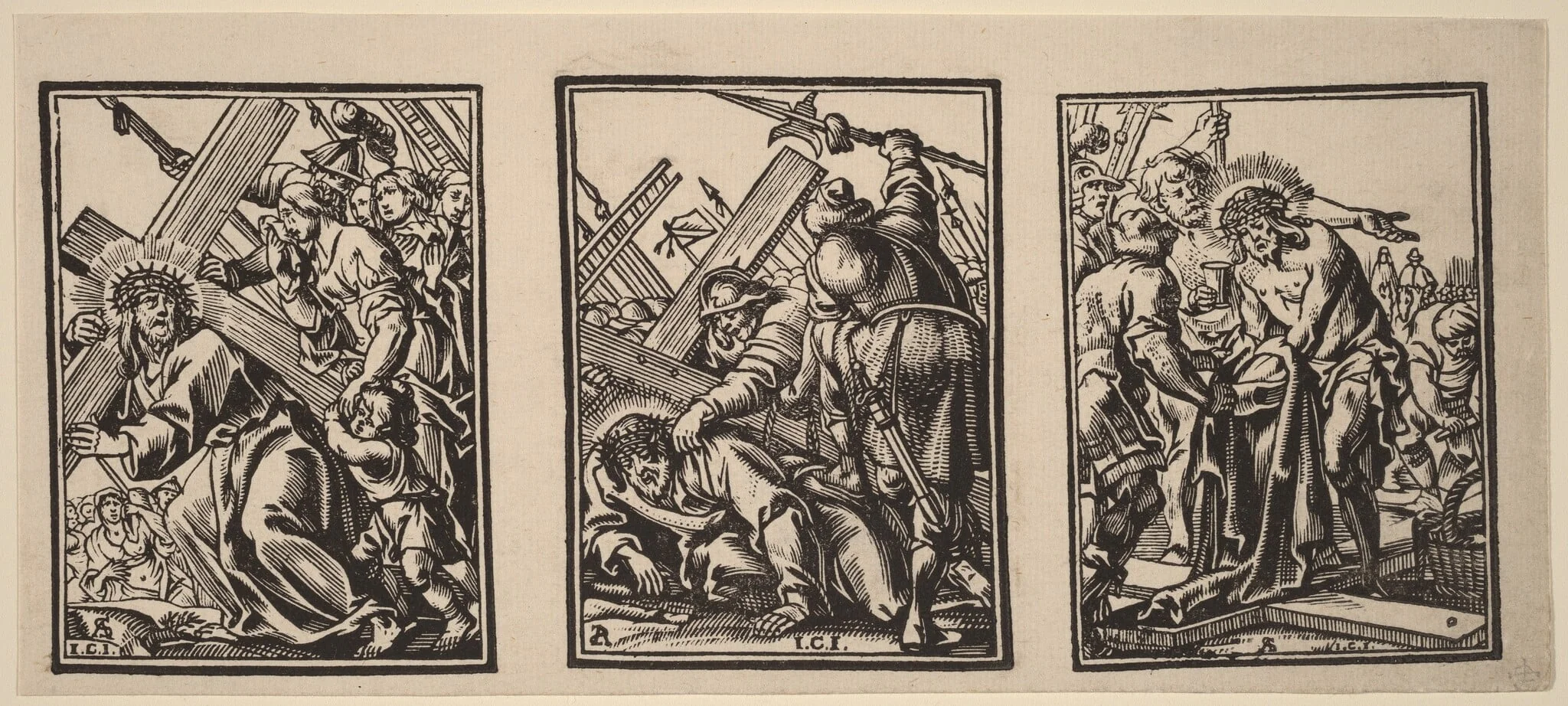 Three Scenes on the Road to Calvary, by Christoffel Jegher, ink, 1649