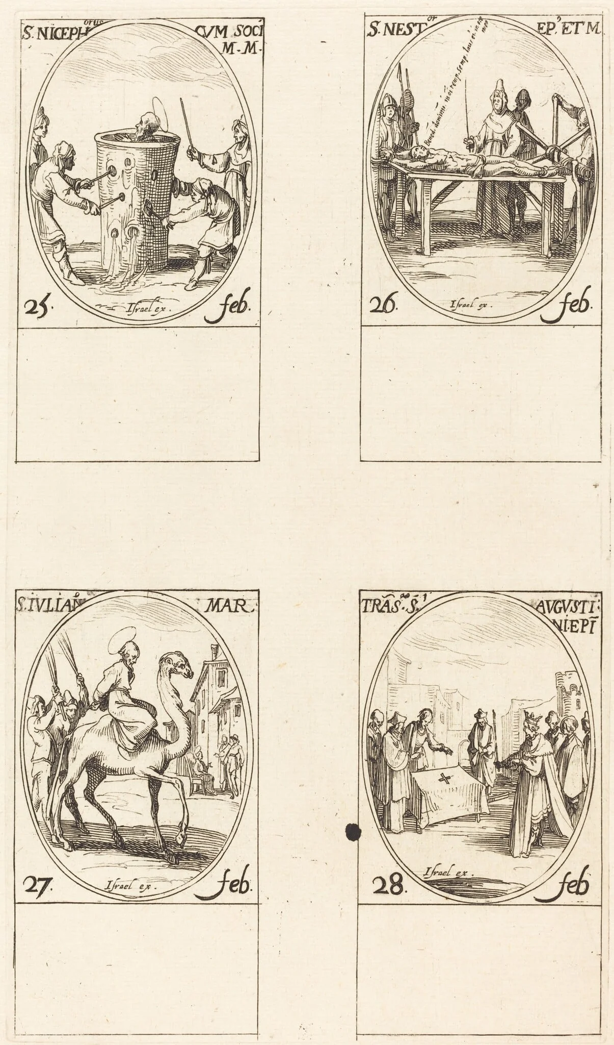 St. Nicephorus; St. Nestor; St. Julian; Translation of St. Augustin, by Jacques Callot, ink, 1634