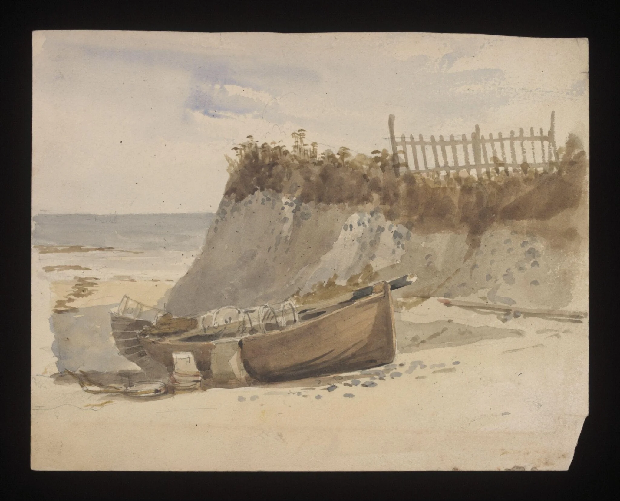 Watercolour drawing by the Grieve family, showing the beach at Kingsgate, Kent, by Grieve, 1850