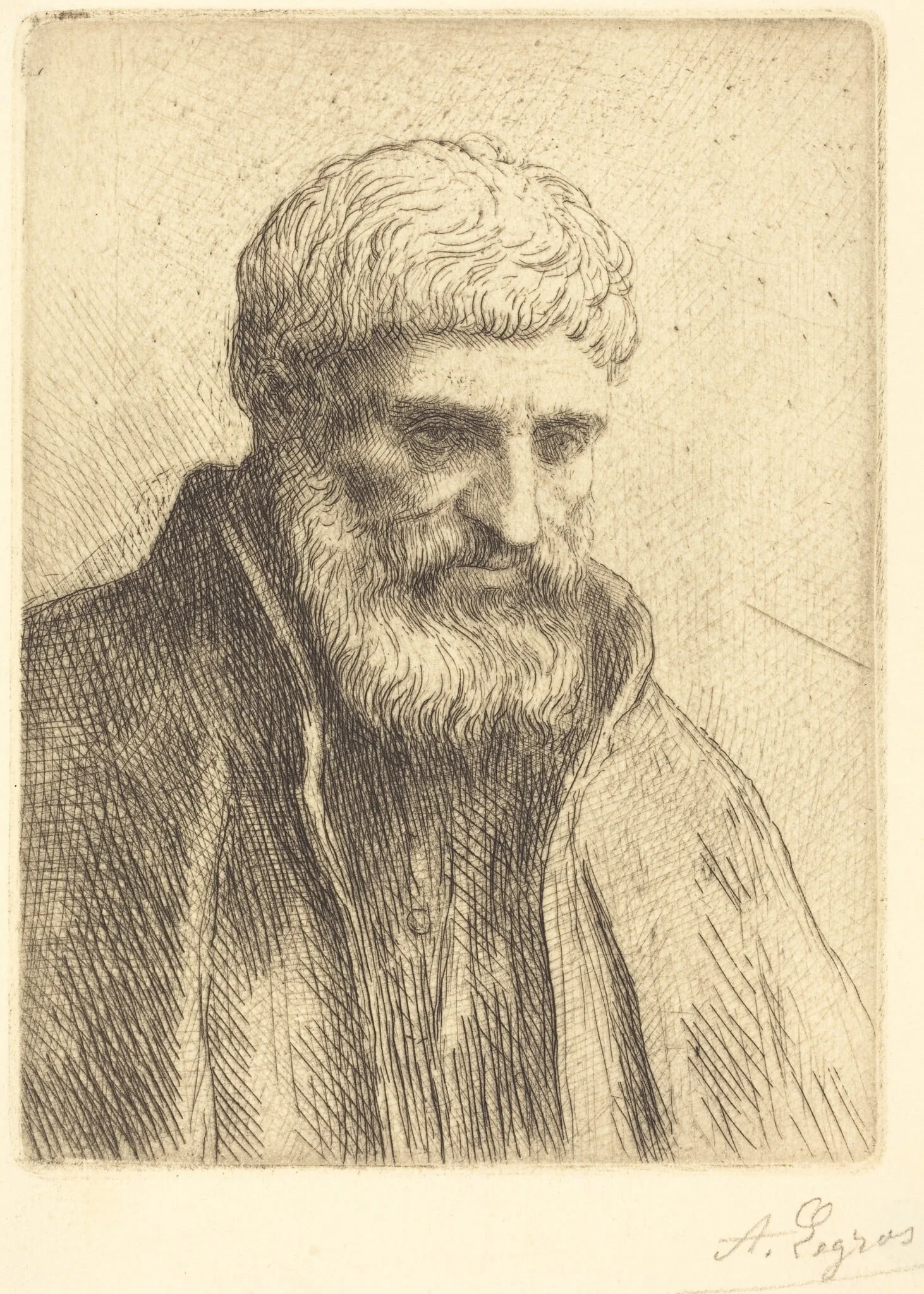 Study of an Old Man (Etude de vieillard), by Alphonse Legros, ink, 1874