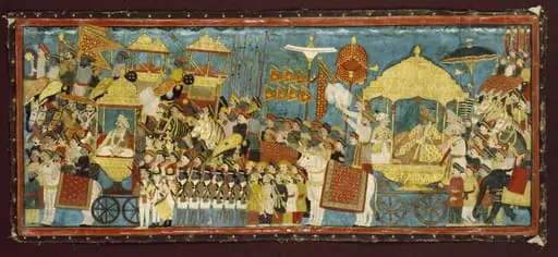 Processional scene with Amar Singh, ruler of Thanjavur (Tanjore), and Sarabhoji