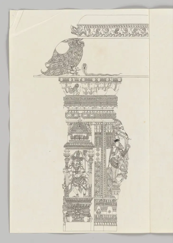 Shiva as Tripsurasamhara; woman holding a flywhisk; rearing yali