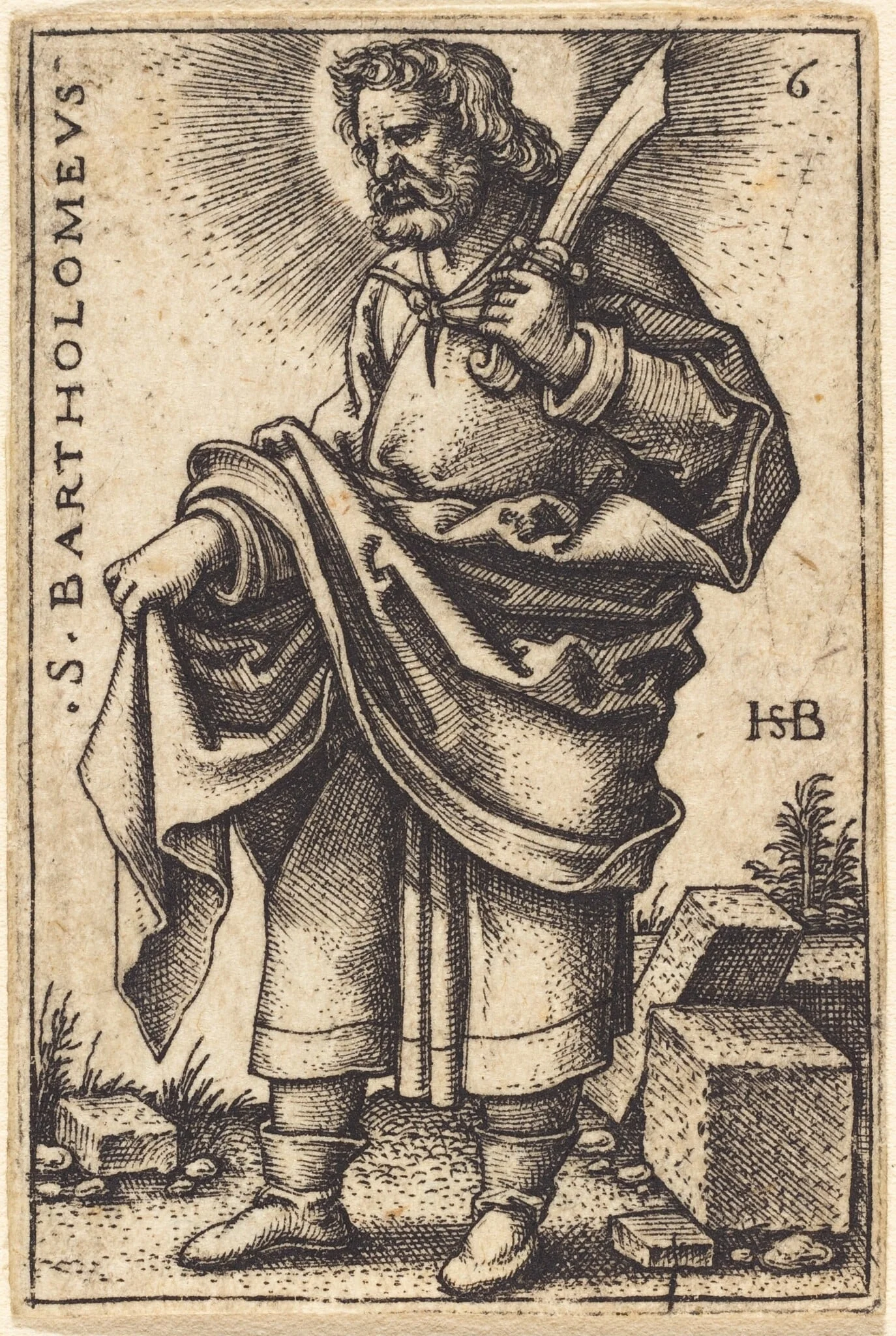 Saint Bartholomew, by Sebald Beham, ink, 1546