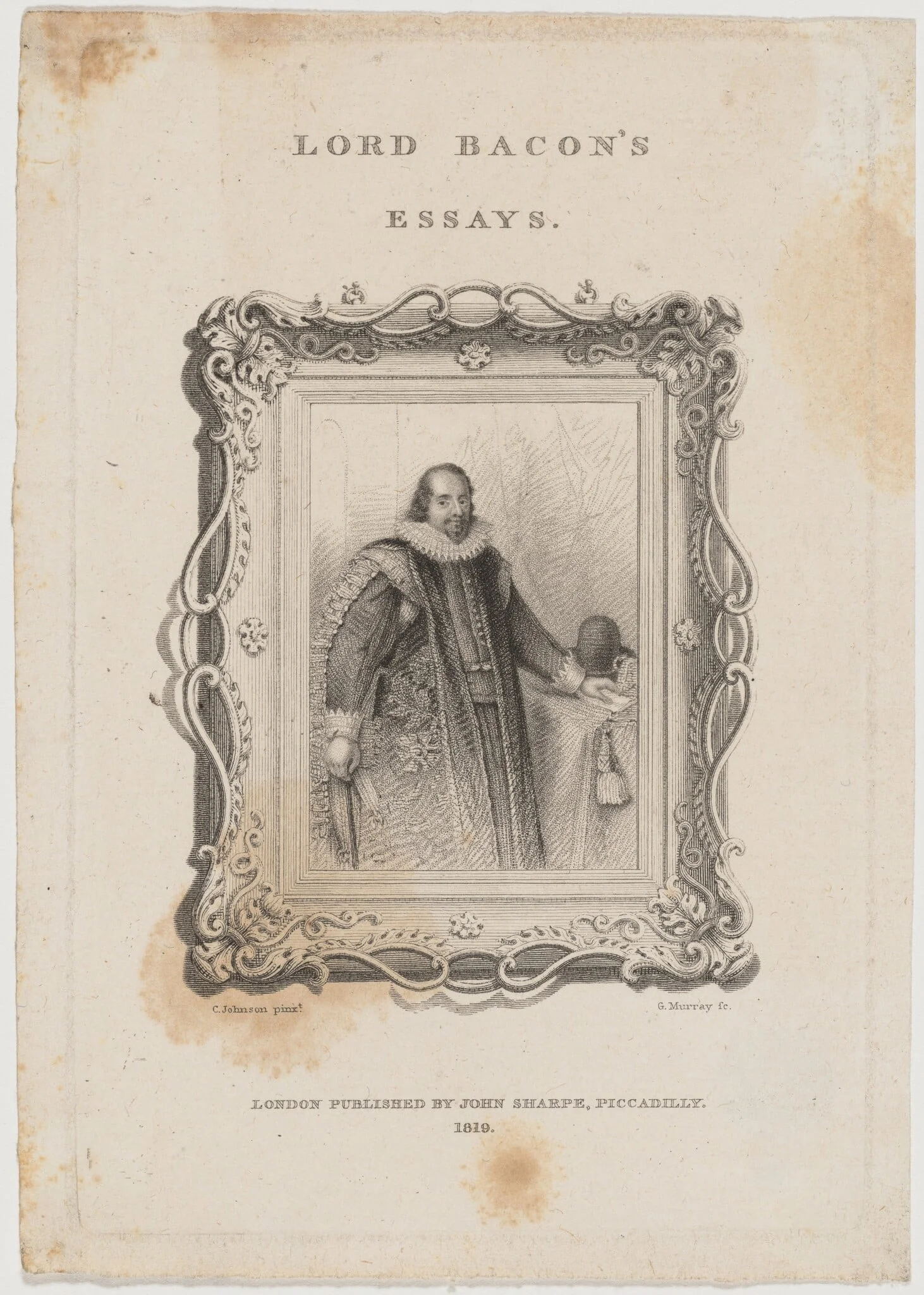 Lord Bacon's Essays - Title Page, by George Murray, ink, 1782