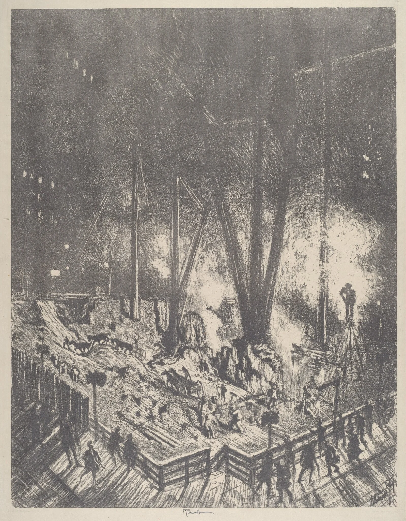 The Foundations, Building a Skyscraper, by Joseph Pennell, ink, 1910