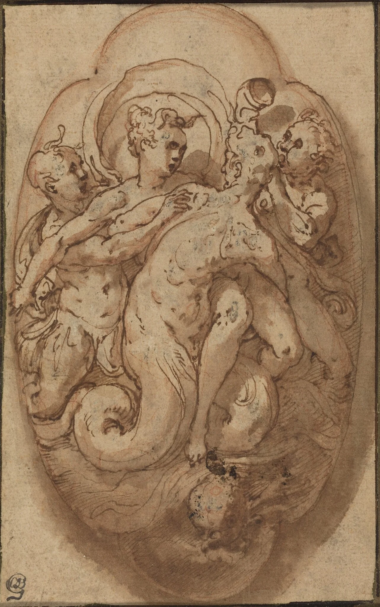 Mythological Figures, by Taddeo Zuccaro, ink, 1561
