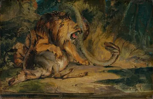 Lion Defending its Prey