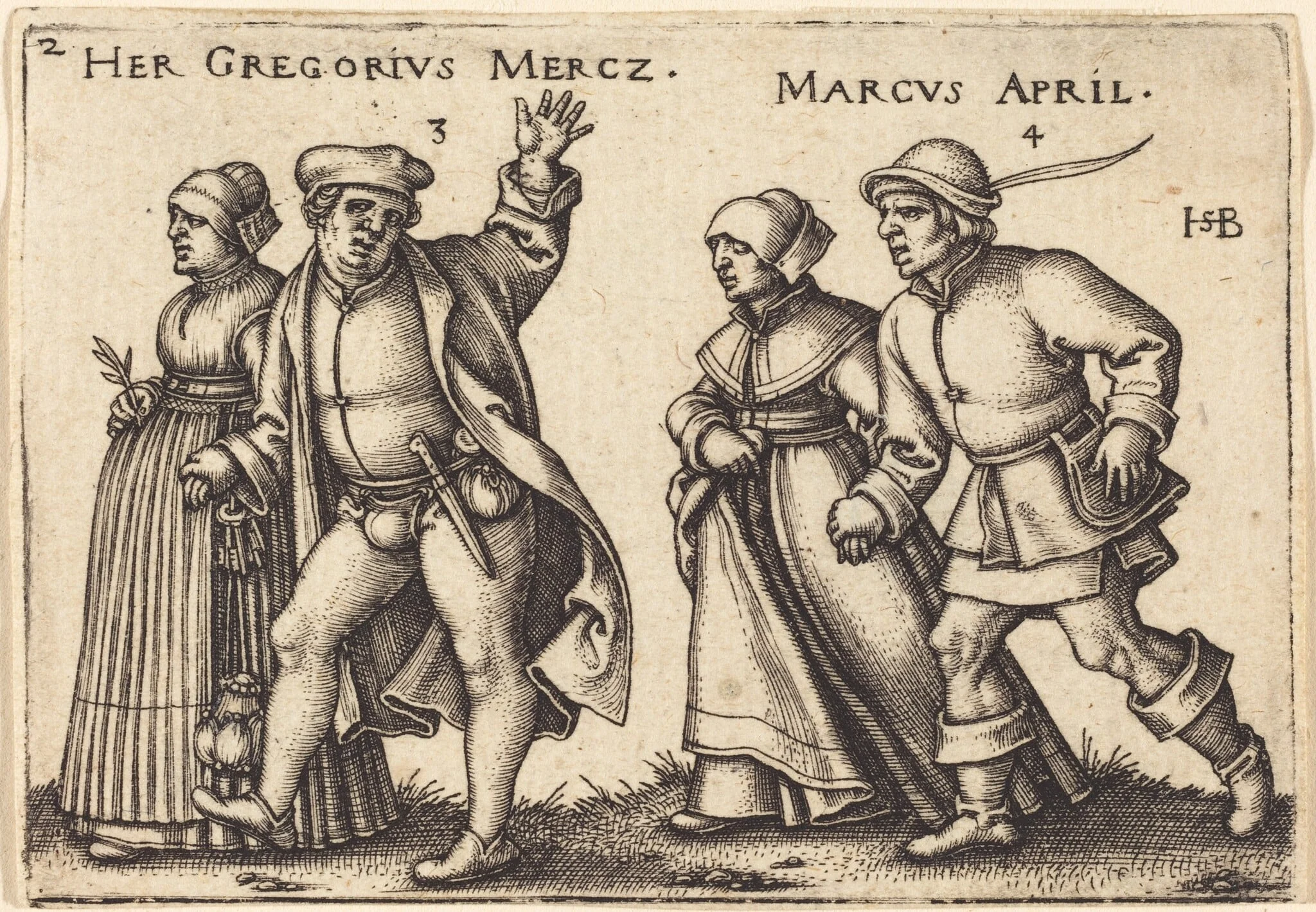 March and April, by Sebald Beham, ink, 1546