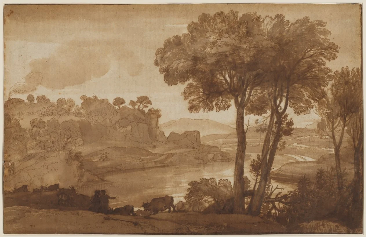 View of the Acqua Acetosa (recto), by Claude Lorrain, 1645