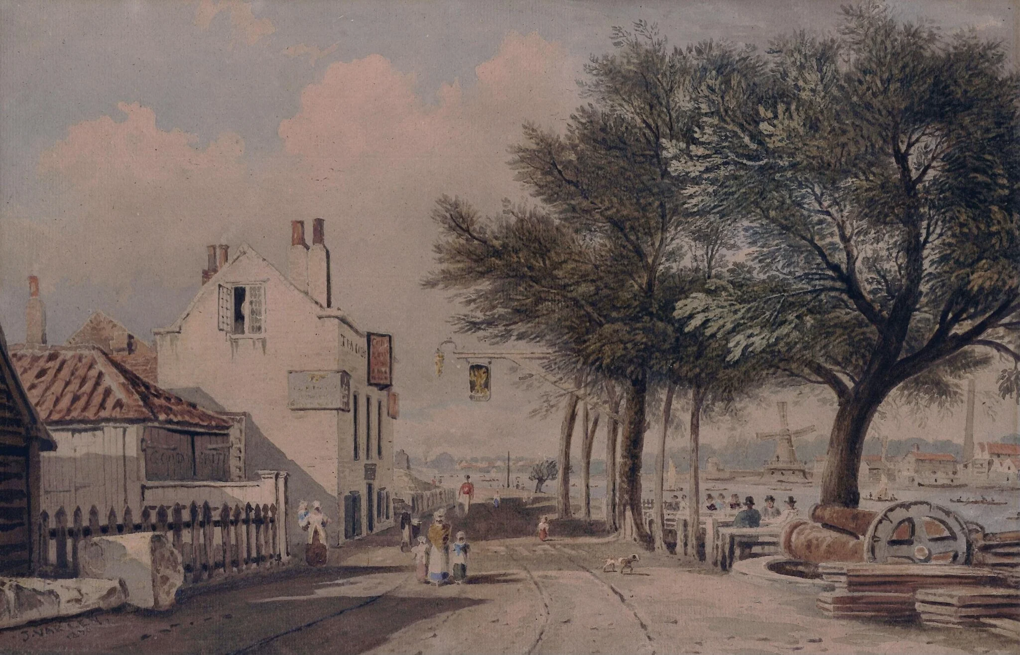 The Spread Eagle, Millbank, by John Varley, watercolor, 1850