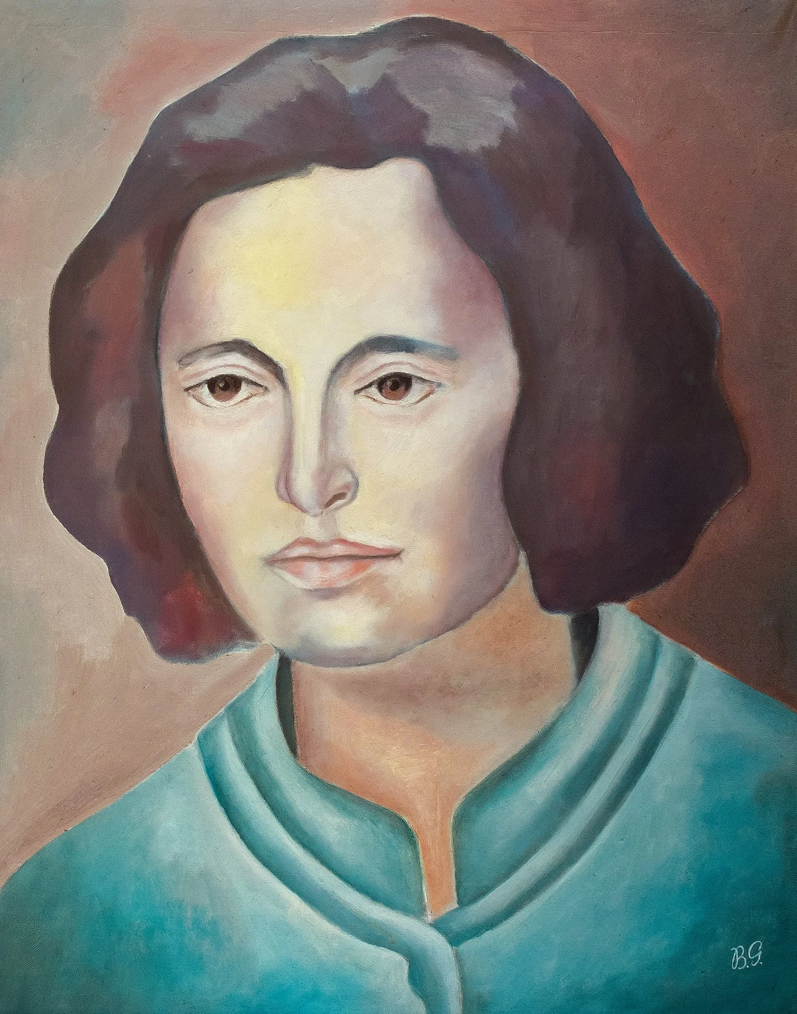 Tablou, ulei pe pânză, portret Elena Ceaușescu, semnat dreapta jos B.G. Comandat și oferit de Comitetul Județean de Partid Caraș Severin, 6 ianuarie 1979., by Gheorghe Bucur